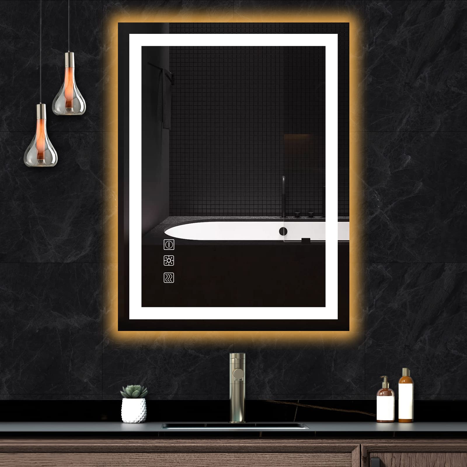 IIYL 36 x 28 Inch LED Bathroom Vanity Mirror with Dimmable Lighting - IP44 Waterproof Wall Mount Makeup Mirror (Horizontal/Vertical Hanging) - Perfect for Bathroom, Bedroom & Dressing Room Makeup Application