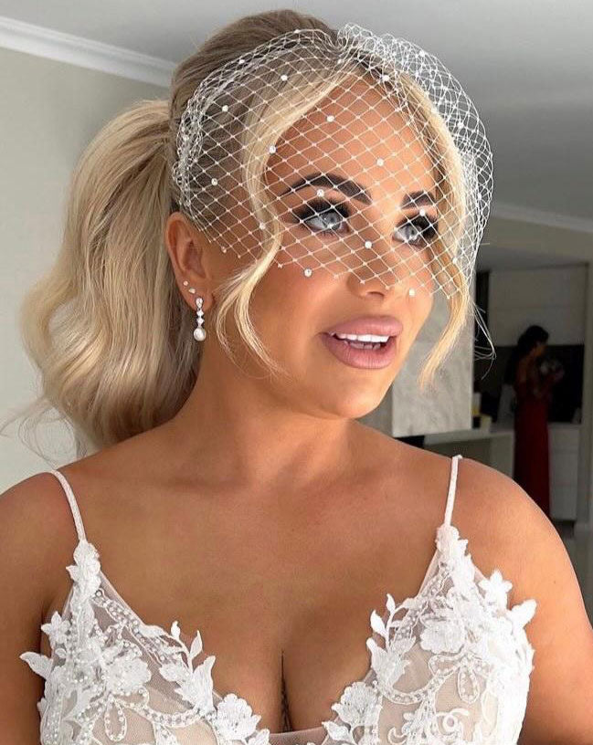 Elegant Pearl Clustered Bridal Headband with Optional Crystal Birdcage Veil - Breeanna Glam by Kezani | Perfect for Weddings, Prom, and Formal Events