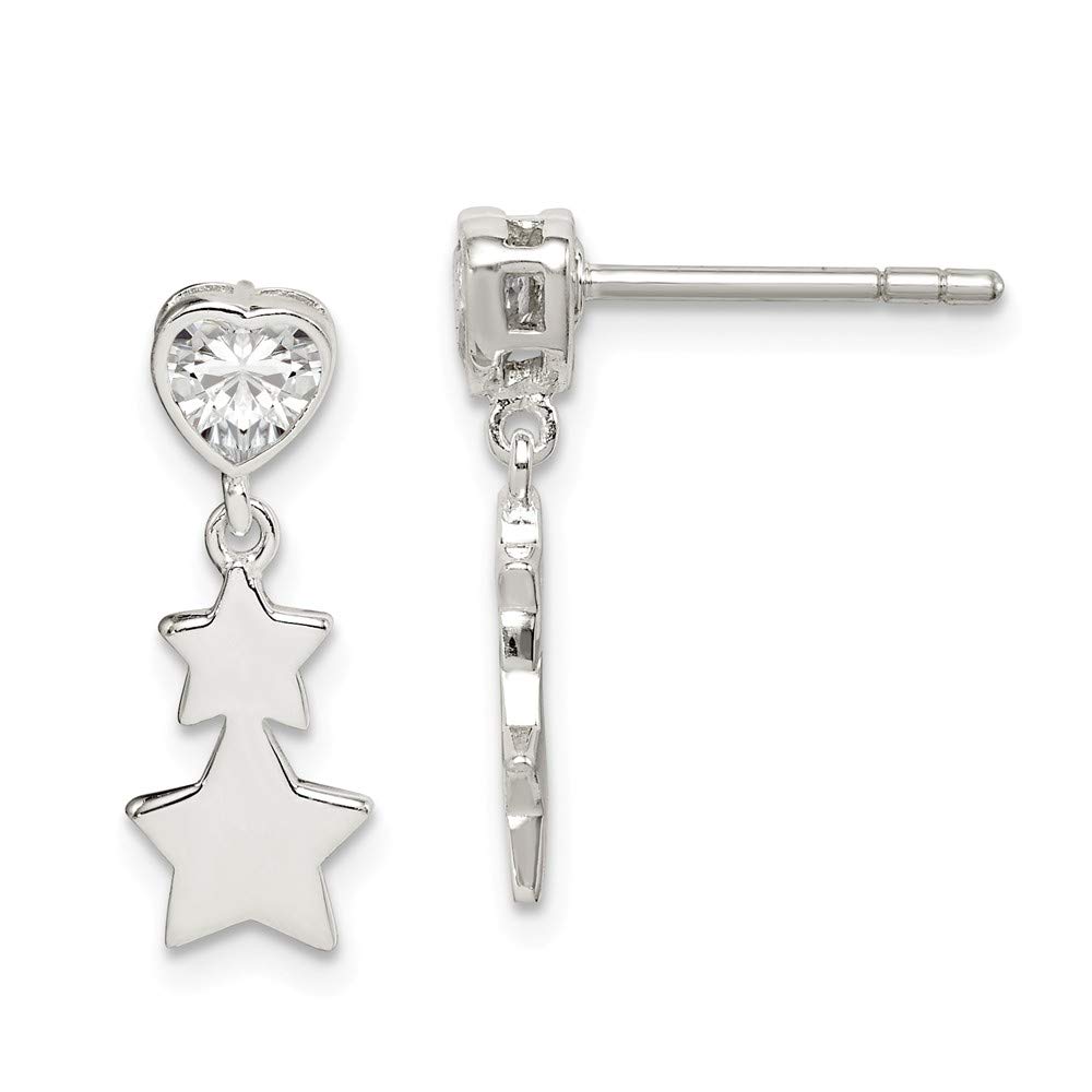 Sterling Silver CZ Heart & Stars Dangle Post Earrings for Women | Elegant Cubic Zirconia Jewelry | Perfect for Valentine's Day, Anniversary & Date Night Gifts