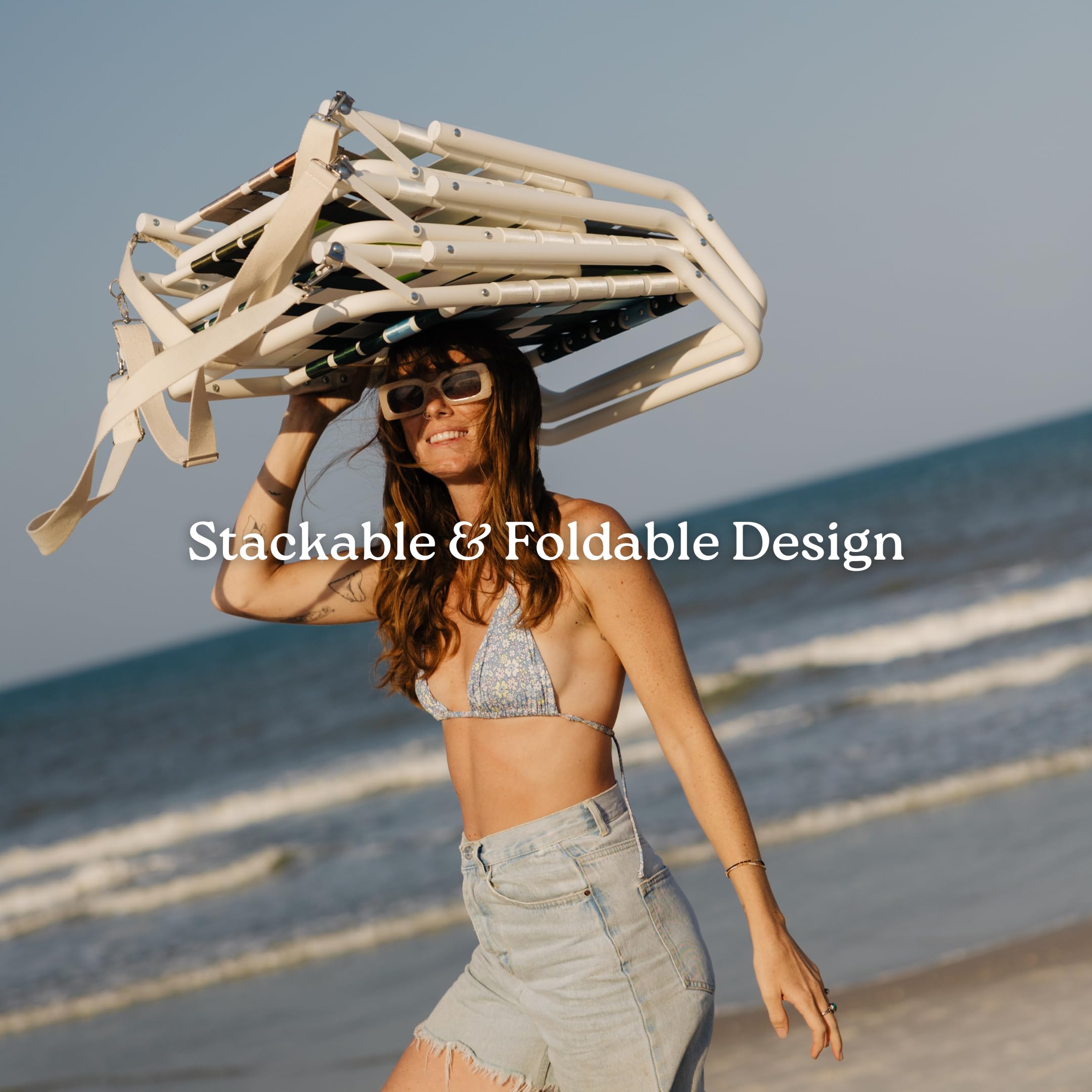 **The Praia Beach Chair - Ultra Lightweight & Durable Foldable Beach Chair for Travel, Camping, Picnics - Portable, Low Profile, Comfortable Retro Design for Outdoor Relaxation**