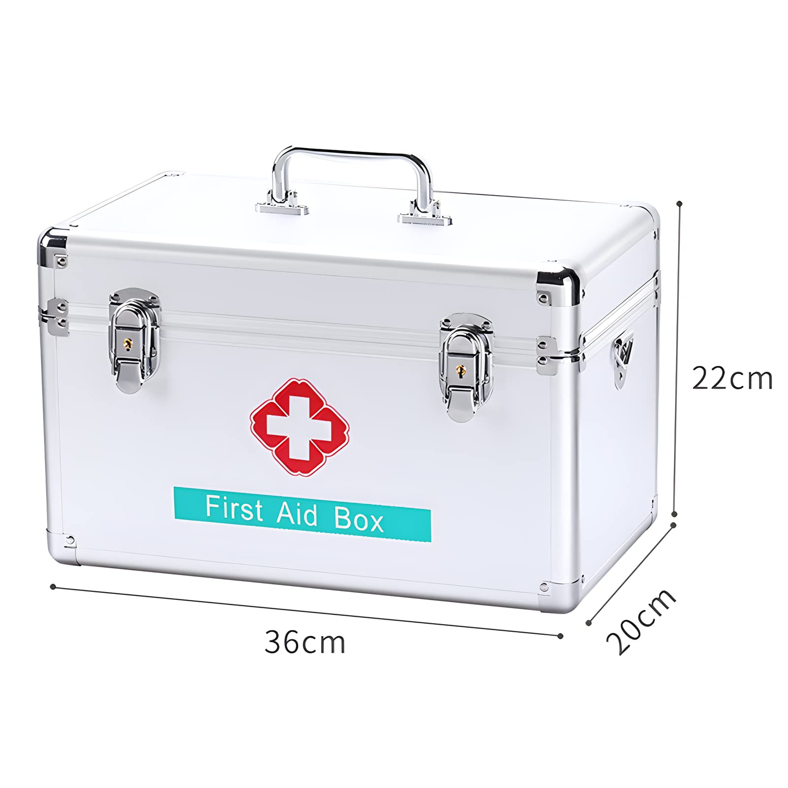 2 Layer Portable Aluminum Alloy Medicine Storage Box with Lock - Childproof First Aid Kit Organizer, Household Medication Case with Handle for Travel, Home & Emergency Use