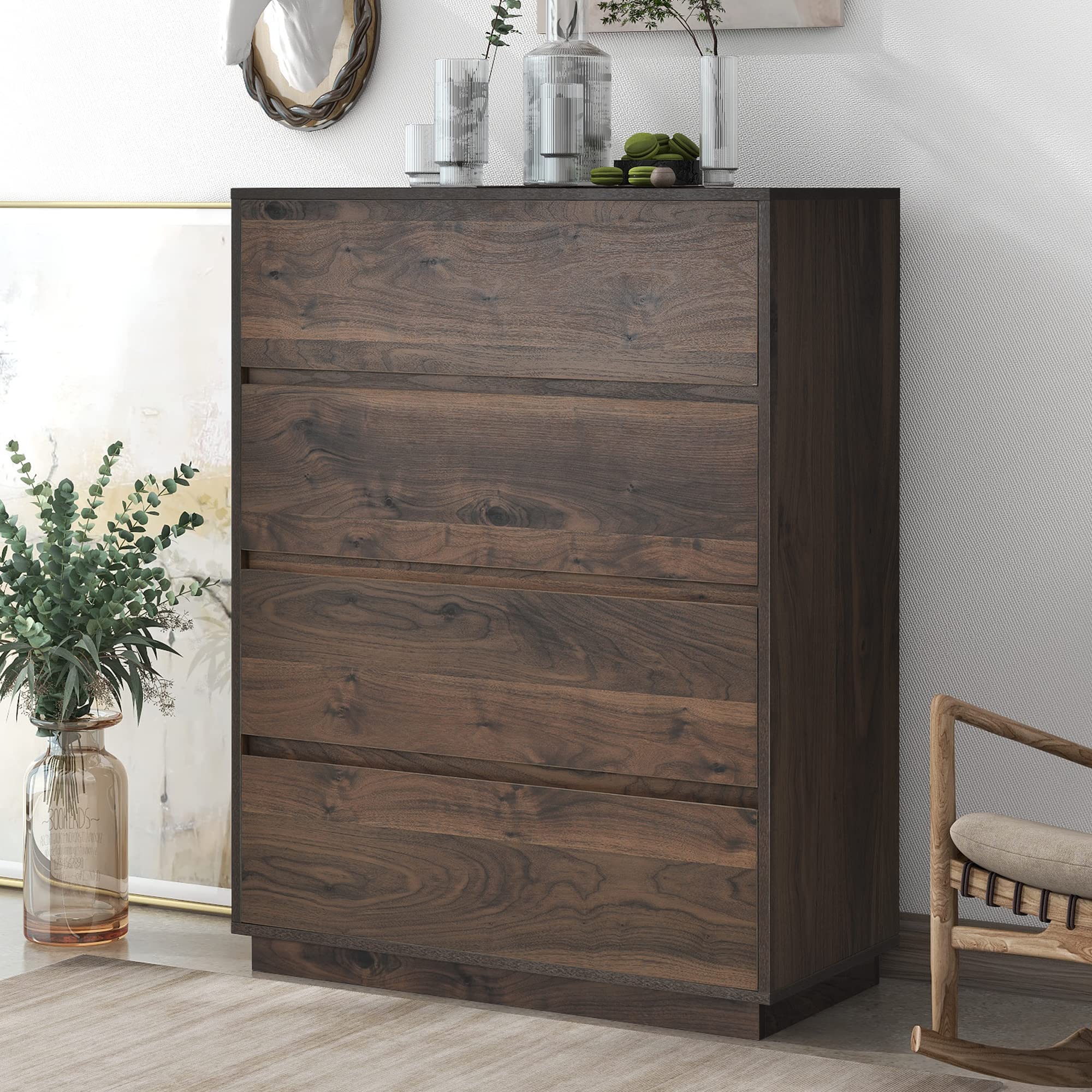 Modern 4 Drawer Wooden Dresser - Contemporary Storage Cabinet & Nightstand for Bedroom - Organizer Unit for Living Room - Perfect for Home Organization & Bedroom Decor