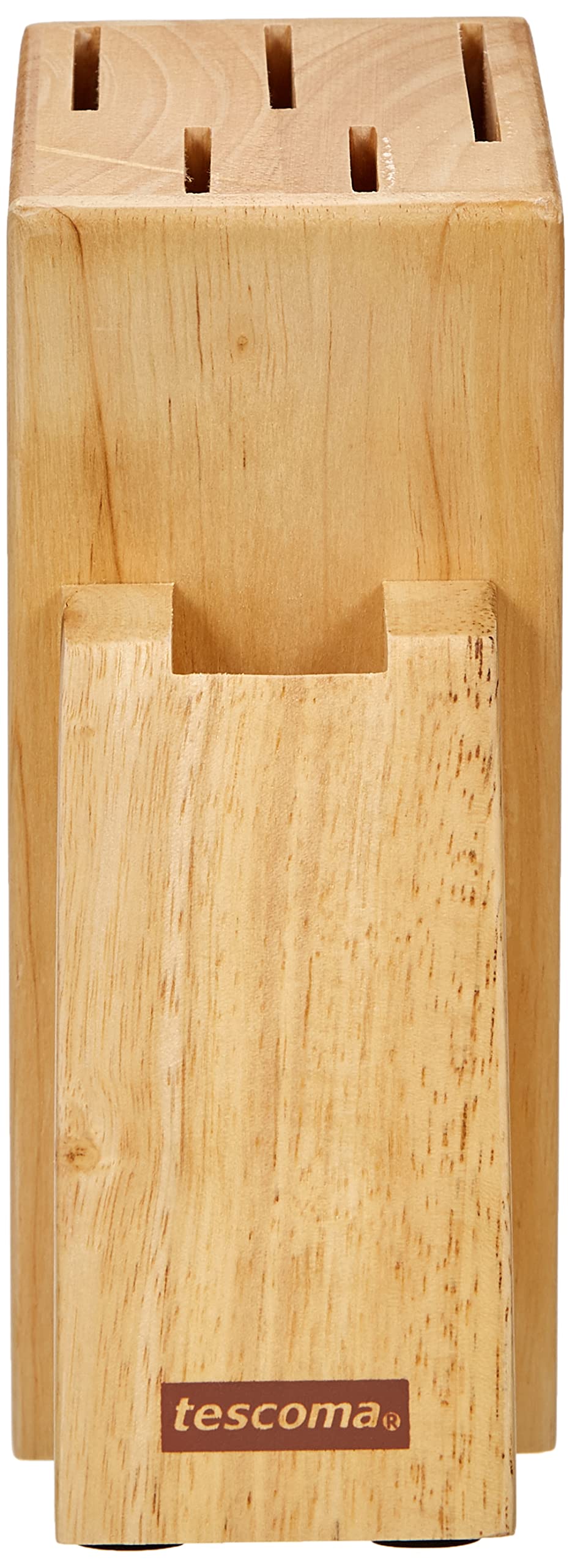 Premium Tescoma Universal Wooden Knife Block Holder - Fits 5 Knives & Scissors with Sharpening Steel | Perfect for Kitchen Organization & Countertop Storage