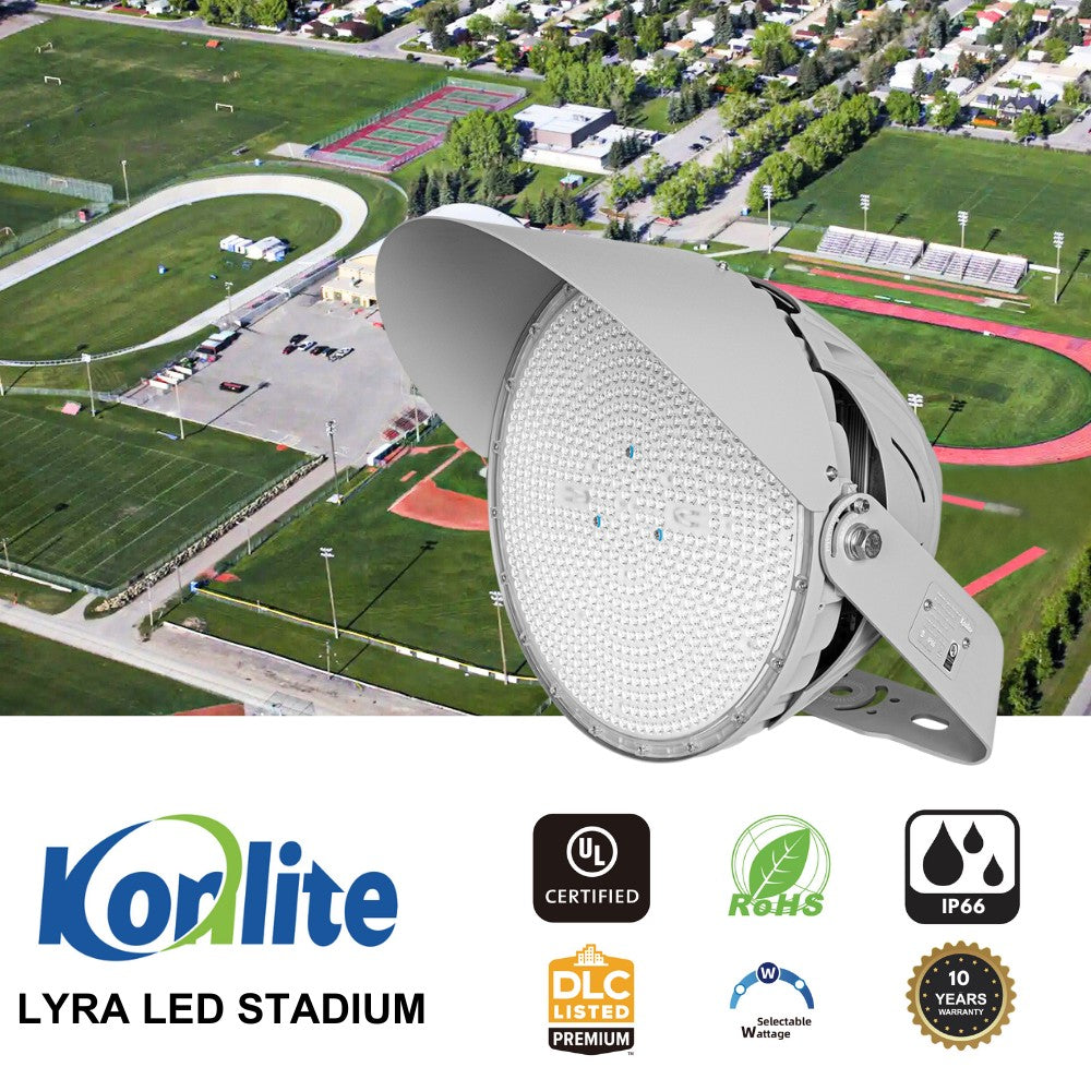 LYRA LED Stadium Light 500W/400W/300W - High Brightness 75,000lm - 5000K Daylight White - 200-480V Wide Voltage - 4H4V Beam Angle - 1500W Equivalent - 10 Year Warranty - Perfect for Football Fields, Baseball Stadiums, Tennis Courts and Outdoor Sports Lighting
