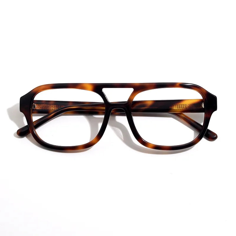 Stylish Unisex Black Acetate Square Frame Eyeglasses with Double Bridge - Perfect for Work, Reading & Fashion Accessories