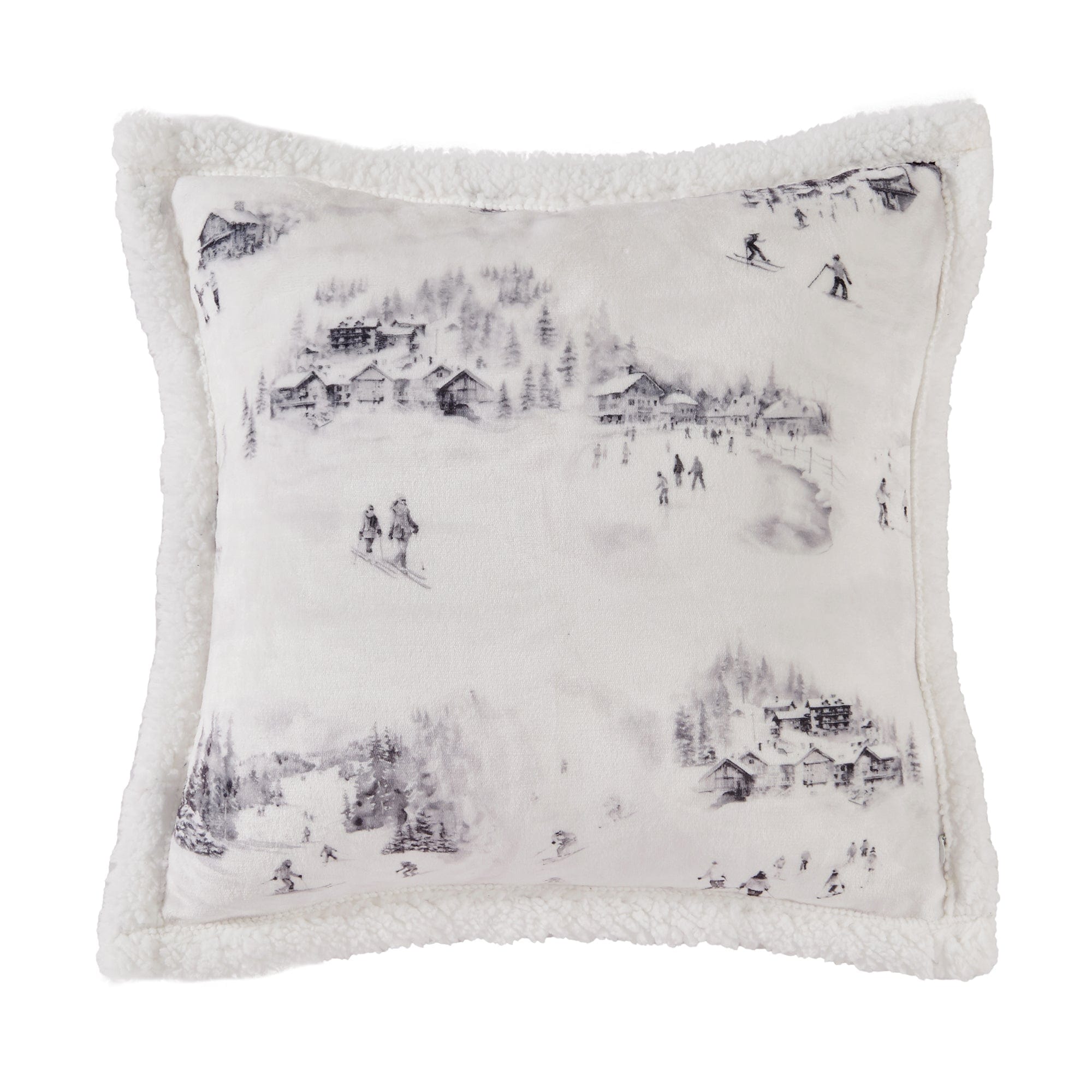 Cozy Ski Life Campfire Sherpa Pillow - Soft Flannel Throw Pillow for Winter Cabin, Camping & Home Decor - Perfect for Sofa, Bed and Outdoor Adventures