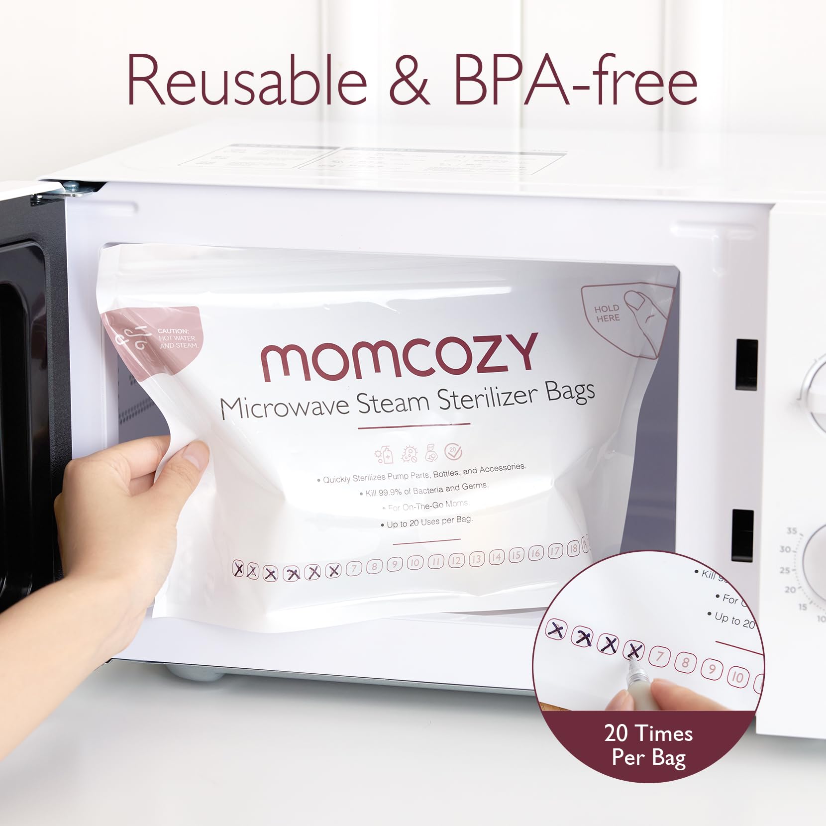 Momcozy Microwave Steam Sterilizer Bags - 8 Pack Reusable Sterilizing Pouches for Breast Pump Parts & Baby Bottles - 20 Uses Per Bag - Compatible with Momcozy S9 Pro/S12 Pro/V1/V2 - Perfect for Travel, Daycare & On-the-Go Parents
