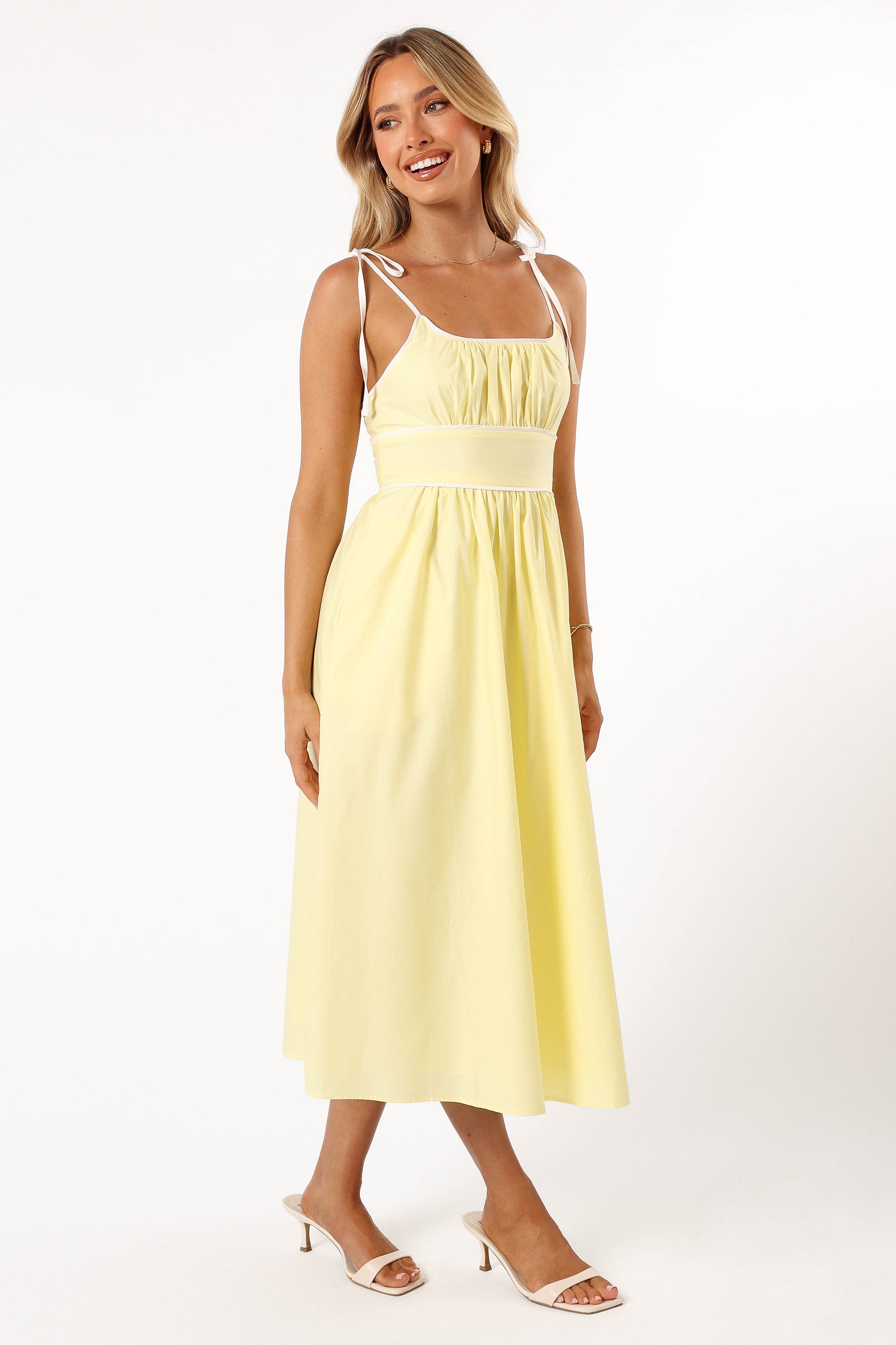 Women's Avi Sleeveless Midi Dress in Yellow - Summer Casual Flowy Dress for Beach, Vacation & Outdoor Events