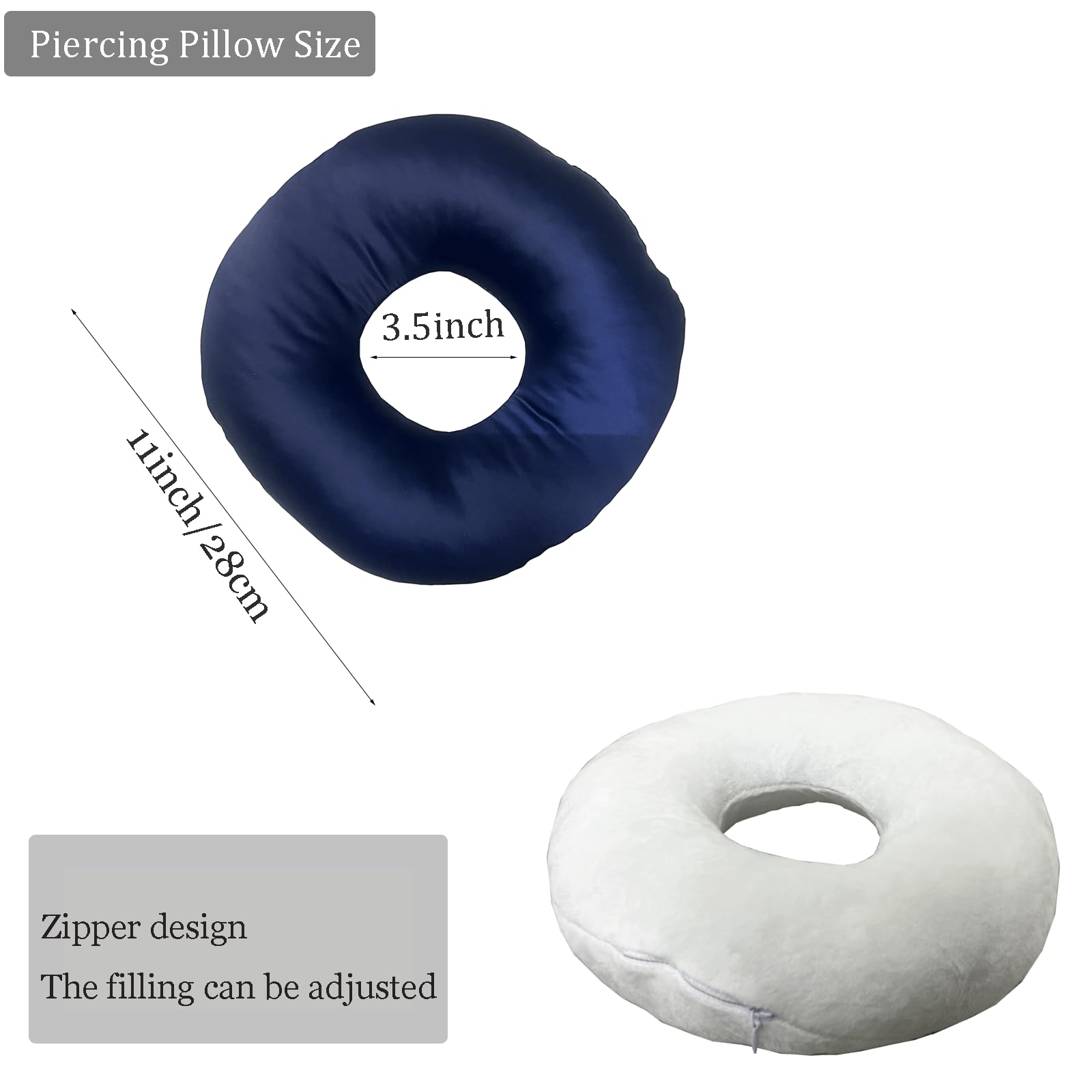 **Ear Piercing Pillow for Side Sleepers - Donut Pillow with Ear Hole & Arm Hole, Soft Silky Satin Cover for Ear Pain & Pressure Relief (Blue) - Perfect for Post-Ear Surgery, Piercing Healing & Comfortable Sleep**
