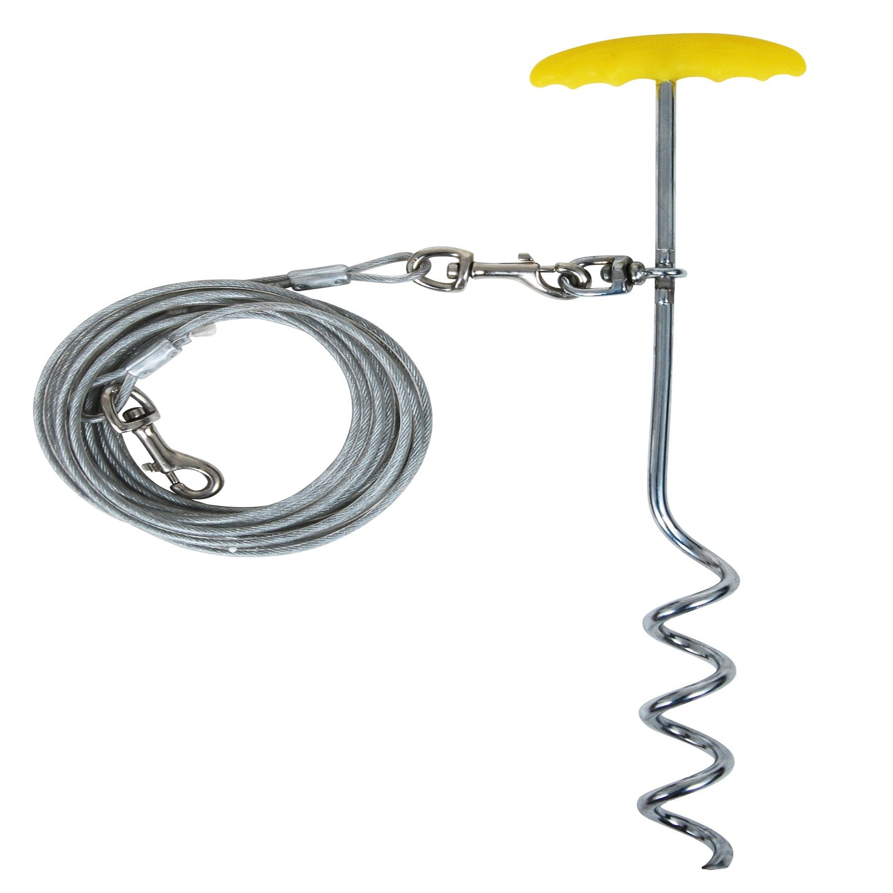 Aspen Pet Yellow EasyTurn Stake with 20 ft. Cable Tie Out - Heavy Duty Dog Tether for Yard, Camping & Outdoor Activities - Secure Leash Solution for Medium to Large Dogs