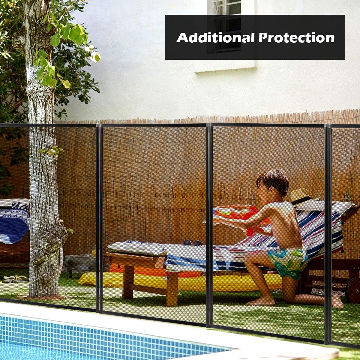 Giantex 4ft x 12ft In-Ground Pool Safety Fence Kit - Removable Mesh Barrier with 2 Size Sleeves for Kids & Pets - Durable Swimming Pool Fence for Backyard, Garden, and Outdoor Safety Protection