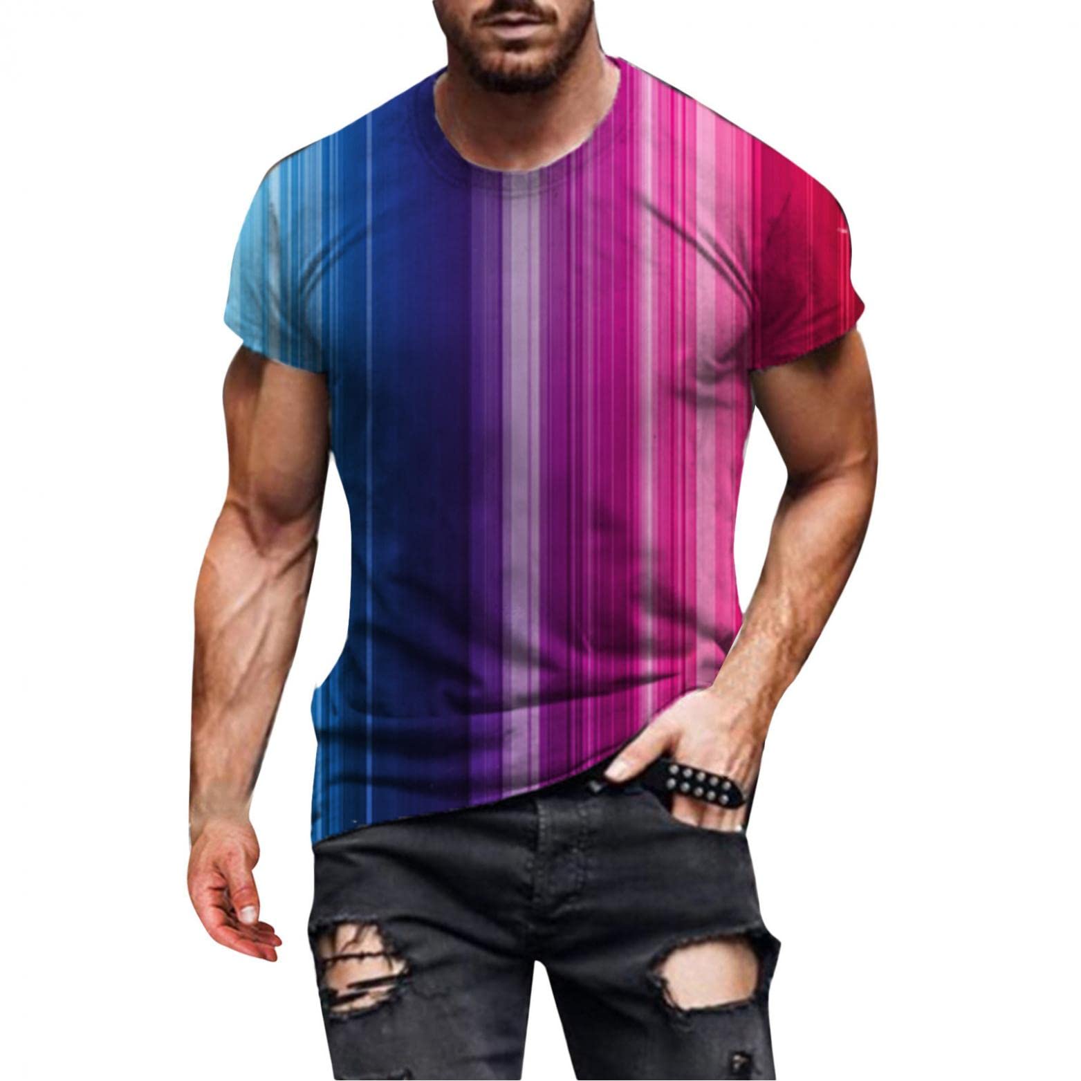 Retro Print Short Sleeve Crew Neck T-Shirts for Men - Loose Fit Gym Shirts & Hipster Graphic Tees - Perfect for Casual Wear, Workouts, and Street Style Fashion