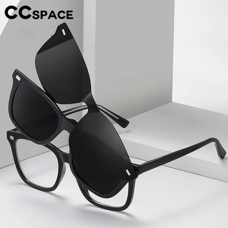 CCSpace Women's Square Full Rim Eyeglasses with Clip-On Sunglasses - Lightweight TR90 Alloy Frame - Fashionable Reading Glasses for Work, Driving & Outdoor Activities