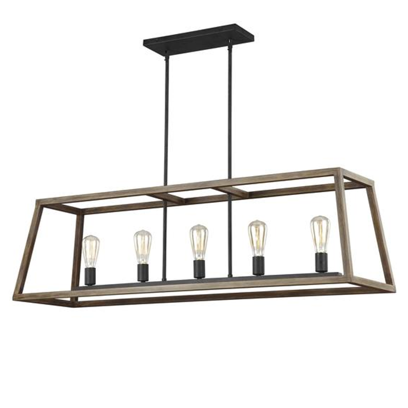 Modern Alder Wood Linear Chandelier - 6-Light Farmhouse Pendant Lighting Fixture for Dining Room, Kitchen Island & Bedroom Ceiling