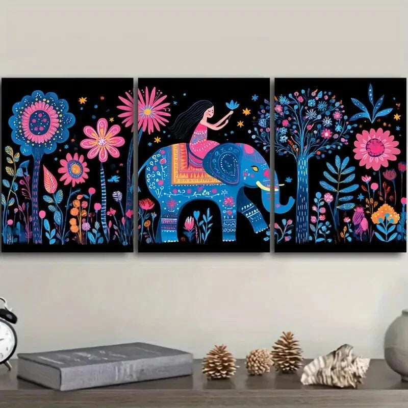 3pcs Elephant and Baby Metal Wall Art - Premium Ready to Hang Home Decor for Living Room, Bedroom & Office