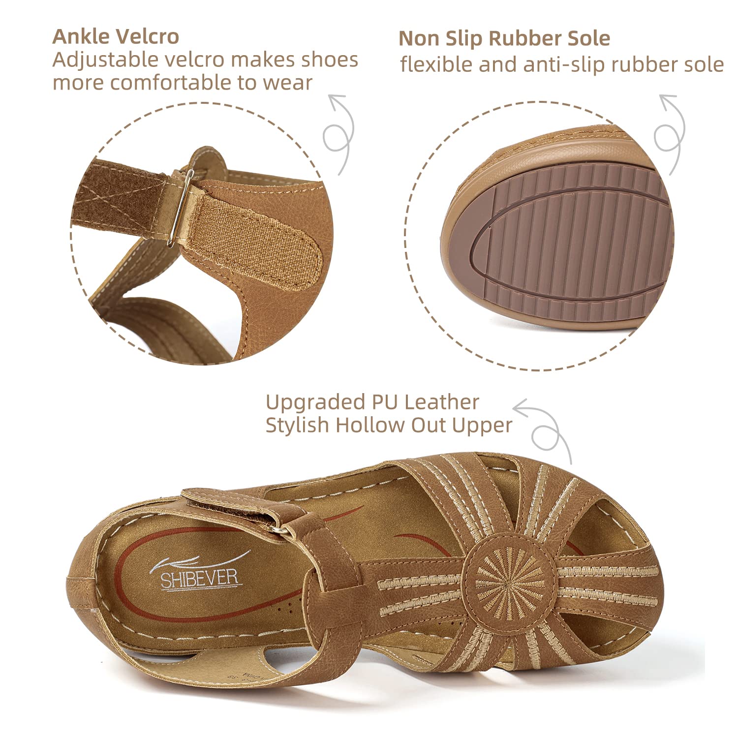 SHIBEVER Women's Wedge Sandals Summer - Comfortable Closed Toe Platform Sandals for Women, Dressy Wedge Heels Size 5-11 | Perfect for Beach, Vacation, and Casual Outfits