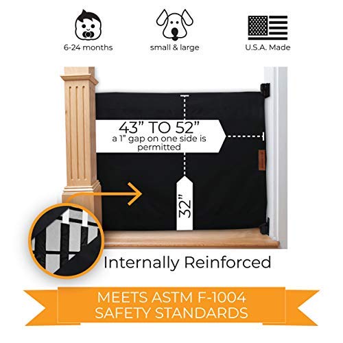 Baby Safety Gate for Stairs - No Drill Fabric Barrier for Banister to Wall (43-52