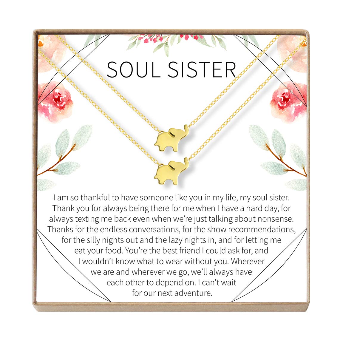 Best Friend Necklace for Women - Soul Sisters Jewelry Gift Set with Heartfelt Card, Long Distance Friendship Gift for Birthday, Christmas, Anniversary - Perfect for Matching Bestie Jewelry & Special Occasions