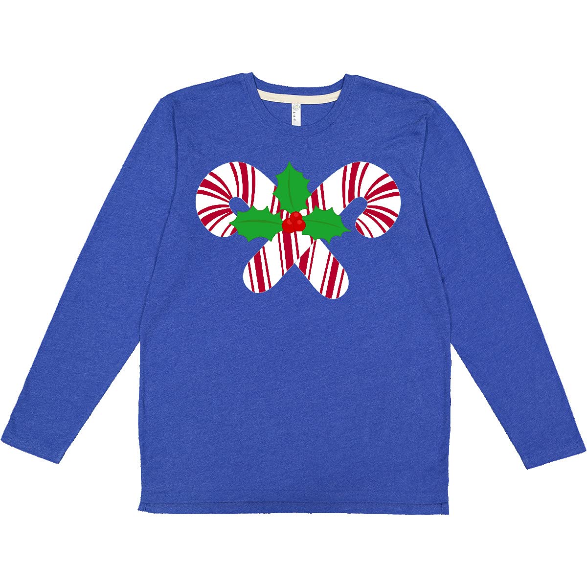 Inktastic Candy Canes and Holly Christmas Long Sleeve T-Shirt for Women - Festive Holiday Graphic Tee - Cozy Winter Outfit for Parties & Family Gatherings