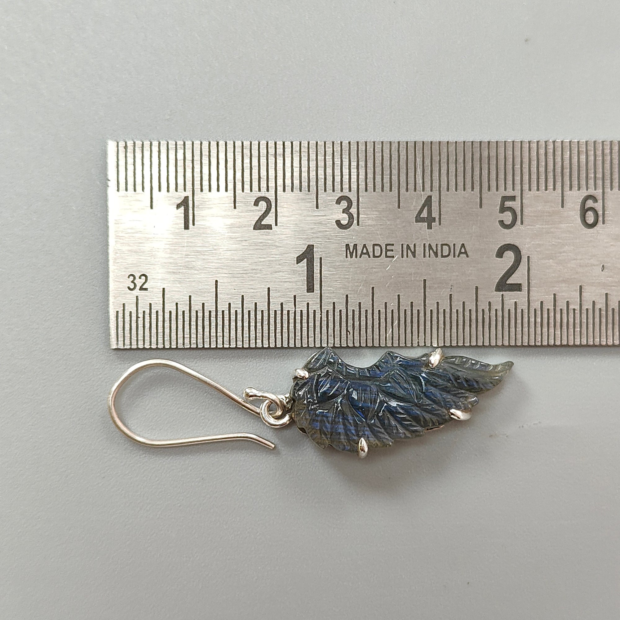Blue Labradorite Silver Earrings - 36.35cts Natural Untreated Labradorite Angel Wings Drop Dangle Hook Earrings | Handcrafted Sterling Silver Jewelry for Women | Perfect for Weddings, Parties & Special Occasions