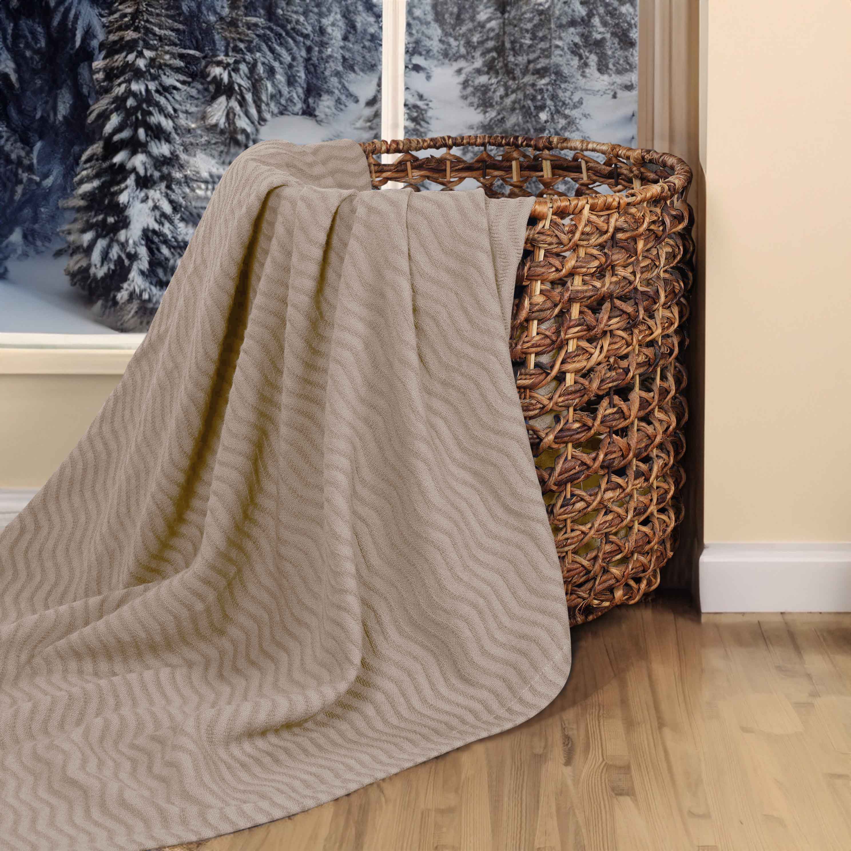 Jena Cotton Textured Chevron Lightweight Woven Blanket - Soft & Breathable Throw for Sofa, Bed & Outdoor Use - Cozy Home Decor & Picnic Essential