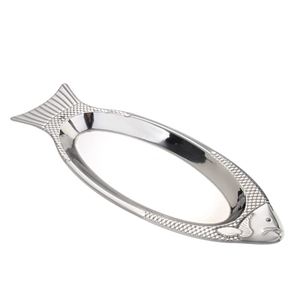 Premium Stainless Steel Fish-Shaped Serving Platter - 34cm Elegant Steamed Fish Plate, Appetizer Tray for Home, Restaurant & Kitchen Use - Perfect for Seafood Dishes, Party Snacks & Buffet Serving