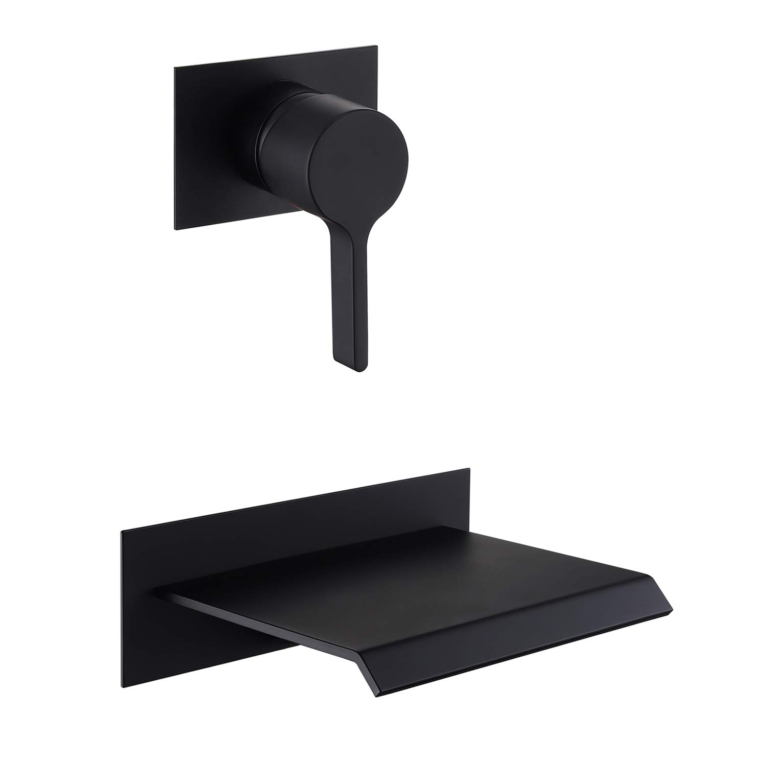 Black Wall Mount Bathtub Faucet with Waterfall Spout - Single Handle High Flow Rough-in Valve - Perfect for Modern Bathroom & Spa Retreats