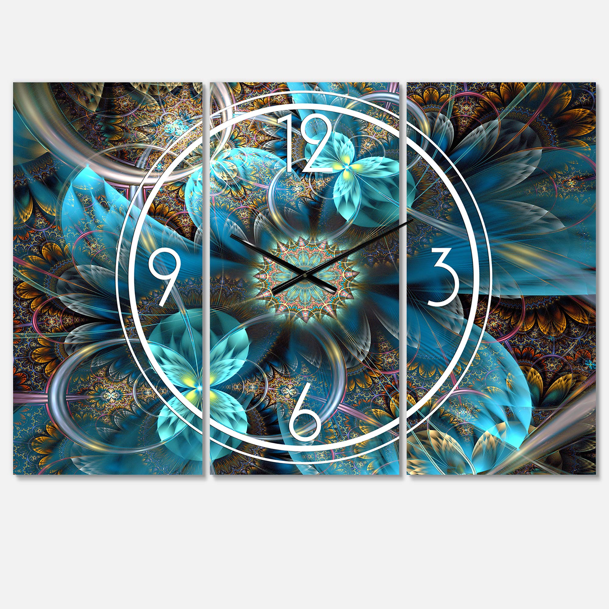 Fractal Blue Flowers Modern Wall Clock - Silent Non-Ticking Battery Operated Round Clock for Home, Bedroom, Bathroom, Office & Living Room Decor | Perfect Gift for Housewarming, Birthday & Anniversary