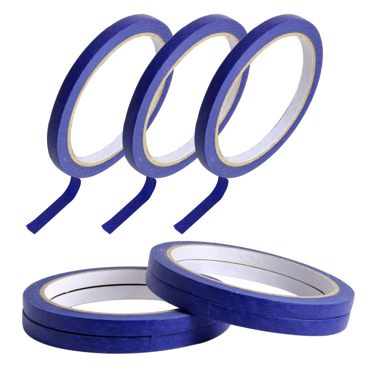 6 Pack 0.27 Inch Blue Painters Tape - Easy Removal Thin Narrow Finishing Masking Tape for Walls, Wood, Furniture - No Residue & Strong Adhesive (132 Yards) - Perfect for Home DIY, Painting Projects & Crafts