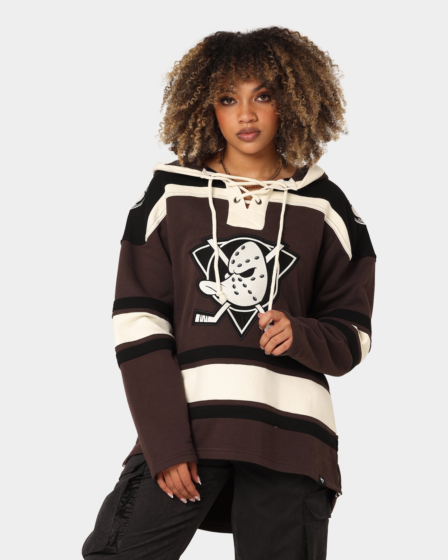 47 Brand Anaheim Ducks Superior Lacer Hoodie Brown - Men's Premium NHL Hockey Pullover Sweatshirt for Game Day & Casual Wear
