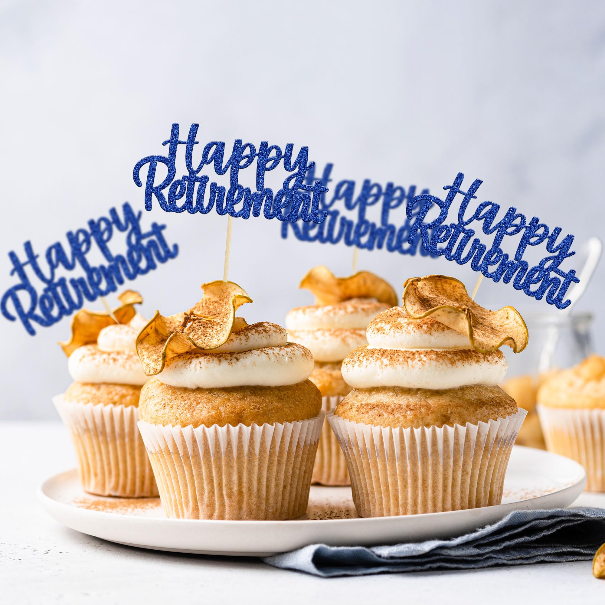 36 Pack Happy Retirement Cupcake Toppers - Blue Glitter Retired Cupcake Picks Decorations for Retirement Party, Birthday Cake Decor | Perfect for Retirement Celebrations, Office Farewell Parties & Themed Dessert Displays
