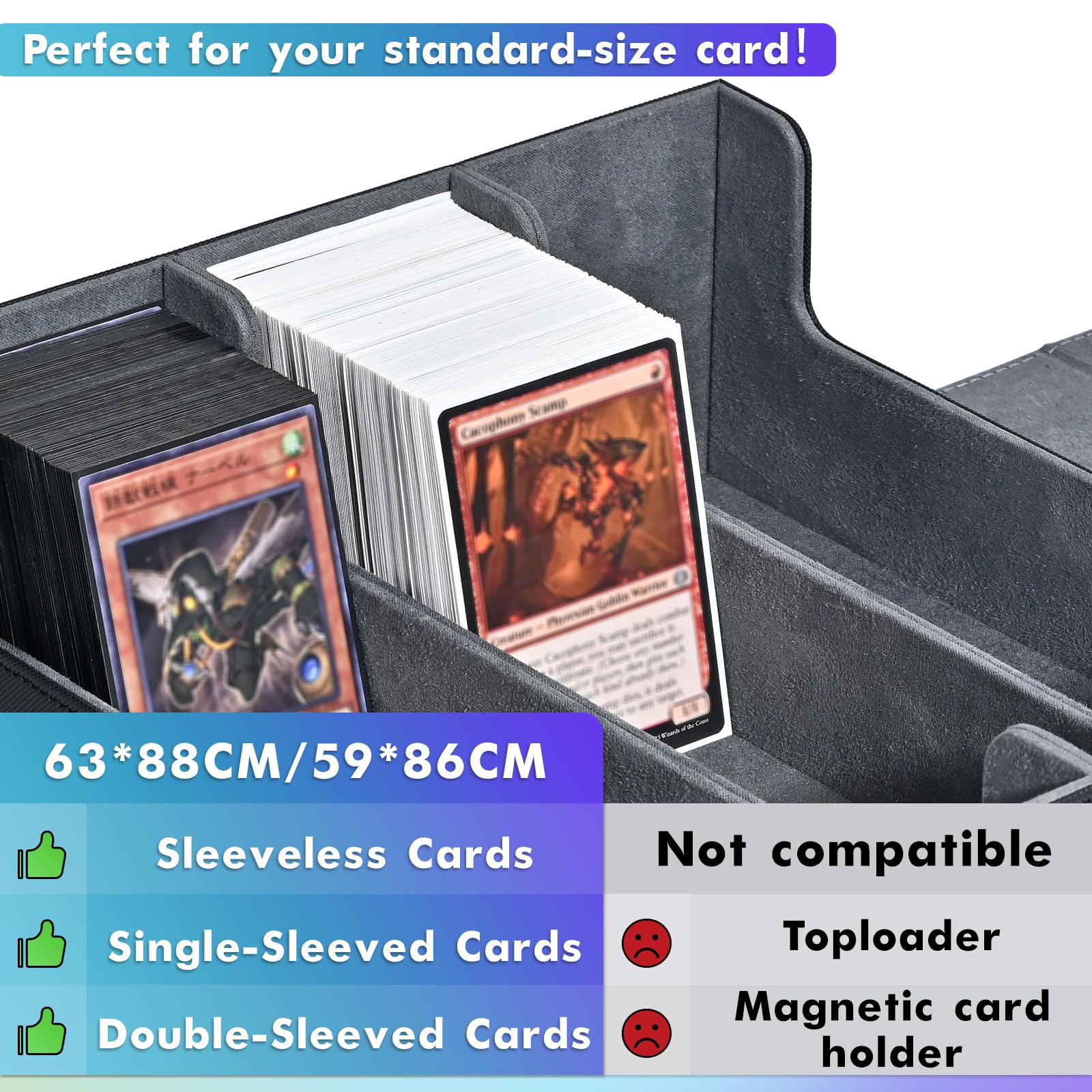 Premium PU Leather Trading Card Storage Box - Holds 1800+ Cards, Magnetic Closure Deck Case for Magic The Gathering, MTG, Pokemon & Yu-Gi-Oh - Perfect for Game Nights, Collectors & Travel (Black)
