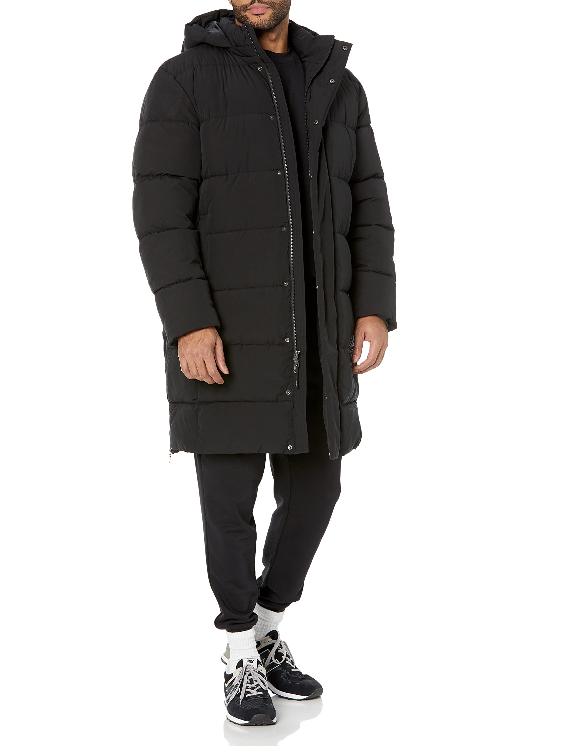 Amazon Essentials Men's Hooded Long Puffer Coat - Winter Warm Jacket for Cold Weather, Water-Resistant Outdoor Parka with Adjustable Hood - Perfect for Snow, Hiking & Daily Commute