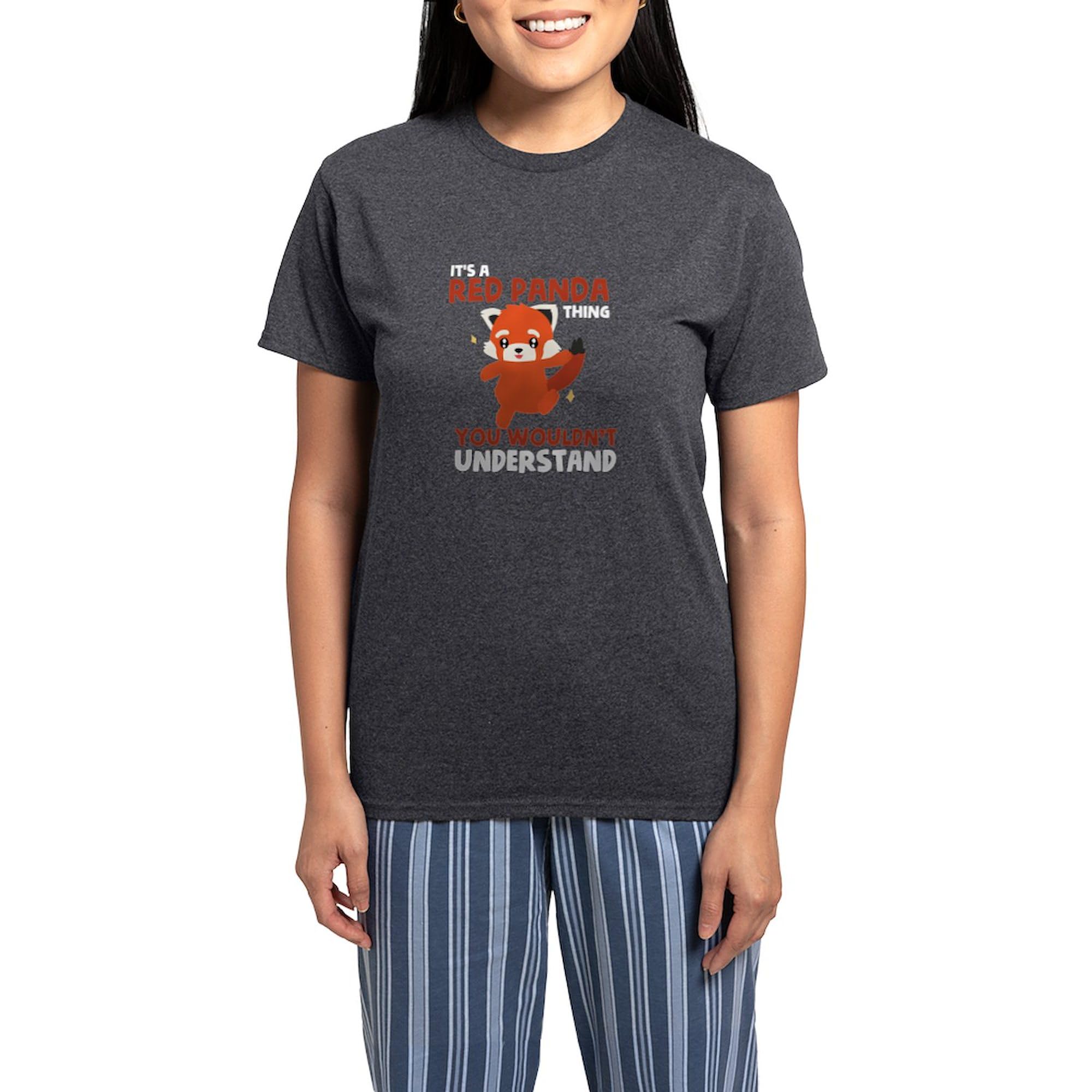 Kids Red Panda T-Shirt Pajama Set - Women's Charcoal Novelty Sleepwear | Cute Animal Print Pajamas for Family Movie Nights & Cozy Bedtime