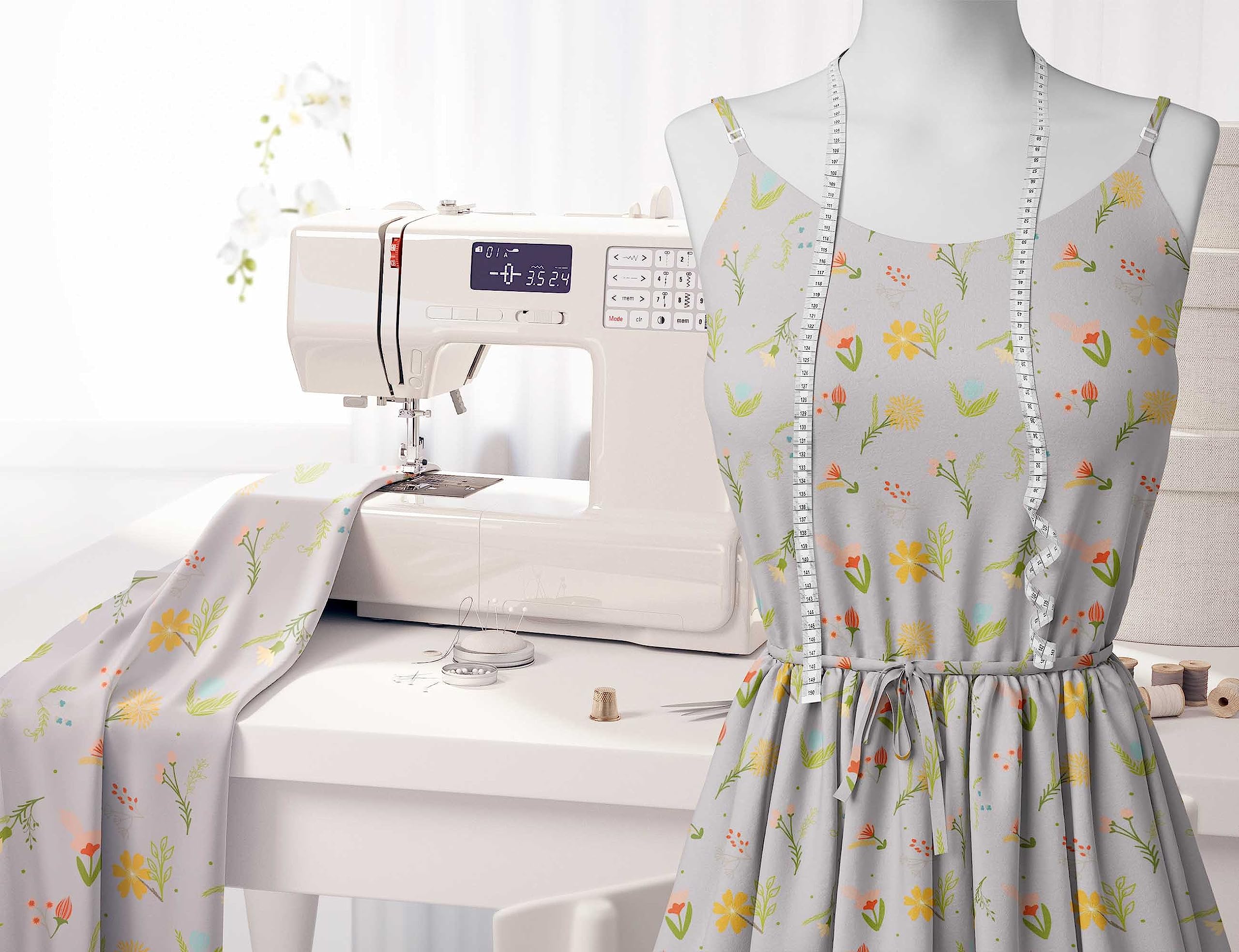 Soimoi Moss Georgette Gray Fabric by The Yard - 42 Inch Wide Printed Fabric with Artistic Leaf & Floral Design for DIY Fashion, Home Decor, and Craft Projects - Elegant Draping Material for Dresses, Curtains, and Scarf Making