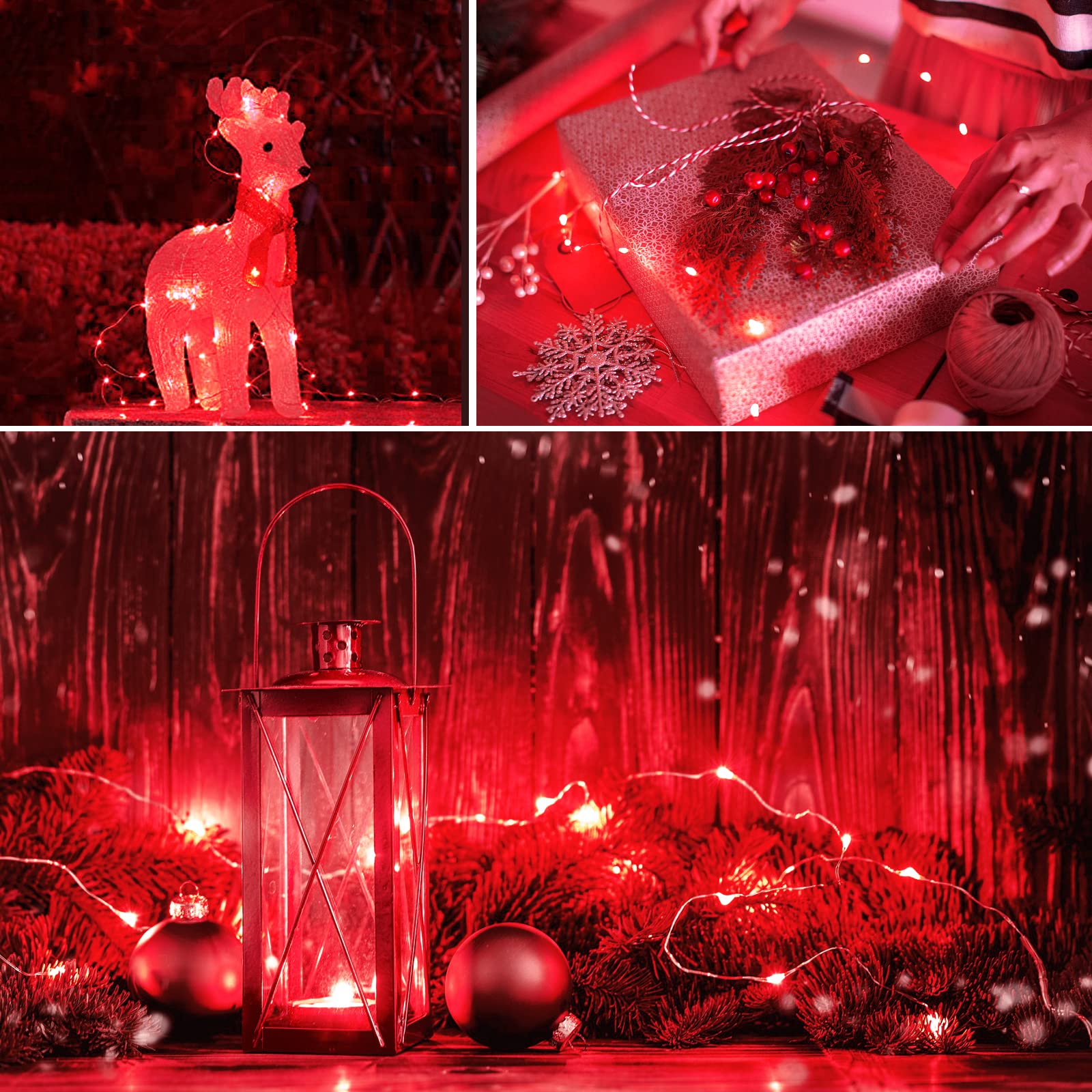 JMEXSUSS 2 Pack 66ft Red Fairy Lights - 200 LED Battery Operated String Lights with Remote Control, 8 Lighting Modes for Valentine's Day, Christmas, Bedroom, Indoor & Outdoor Decorations - Perfect for Weddings, Parties, Garden and Home Ambiance