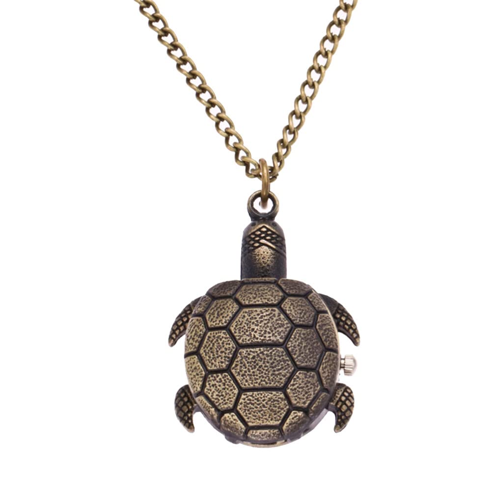 Vintage Turtle Pendant Pocket Watch - Retro Quartz Necklace Watch for Women & Men | Perfect for Steampunk Costumes, Victorian Fashion & Unique Gift Giving