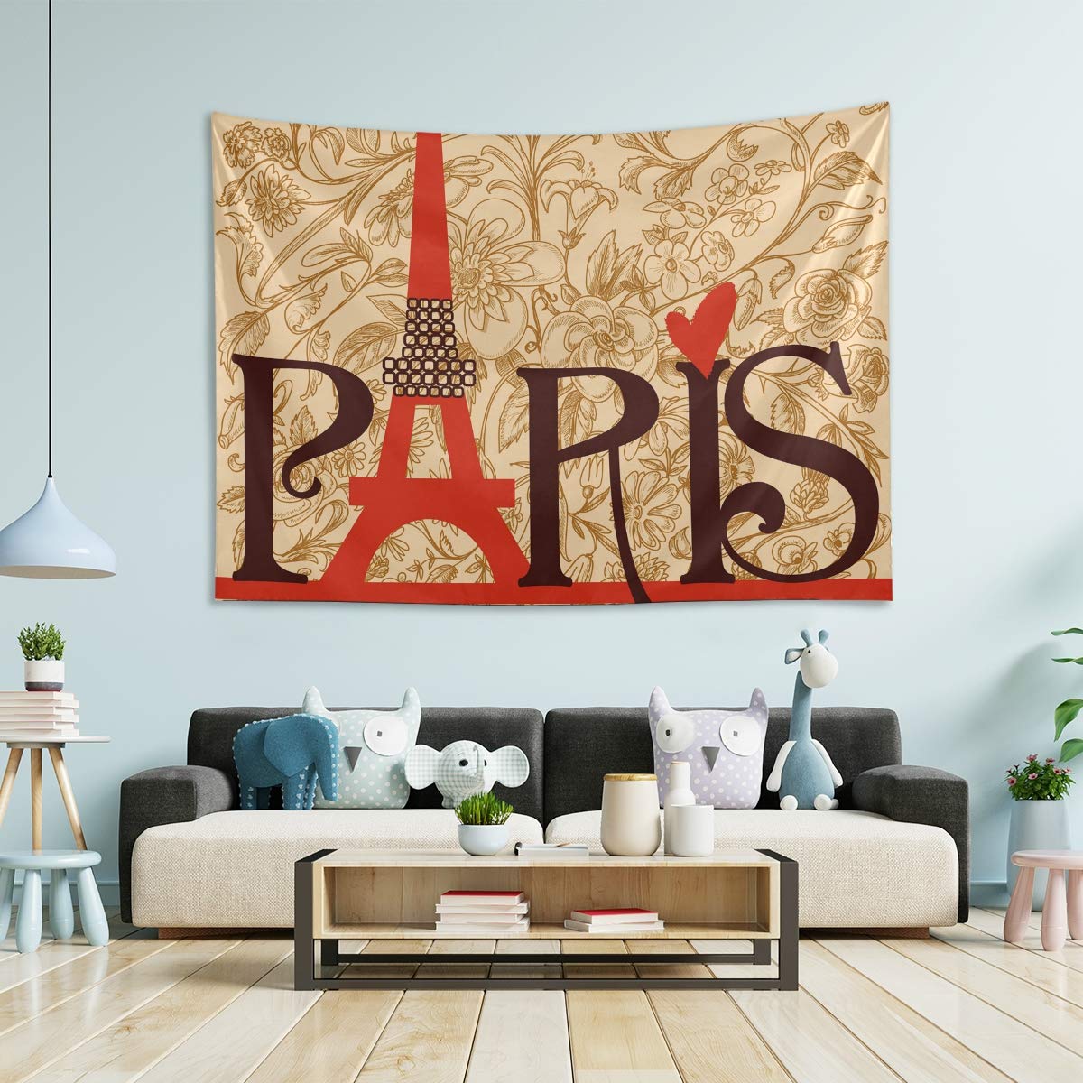 Vintage Floral Paris Lettering Wall Tapestry - 80x60 Inch Large Bohemian Room Decor for Bedroom, Dorm, Living Room | Perfect for Home Decor, Boho Chic Style & Wall Hanging Art