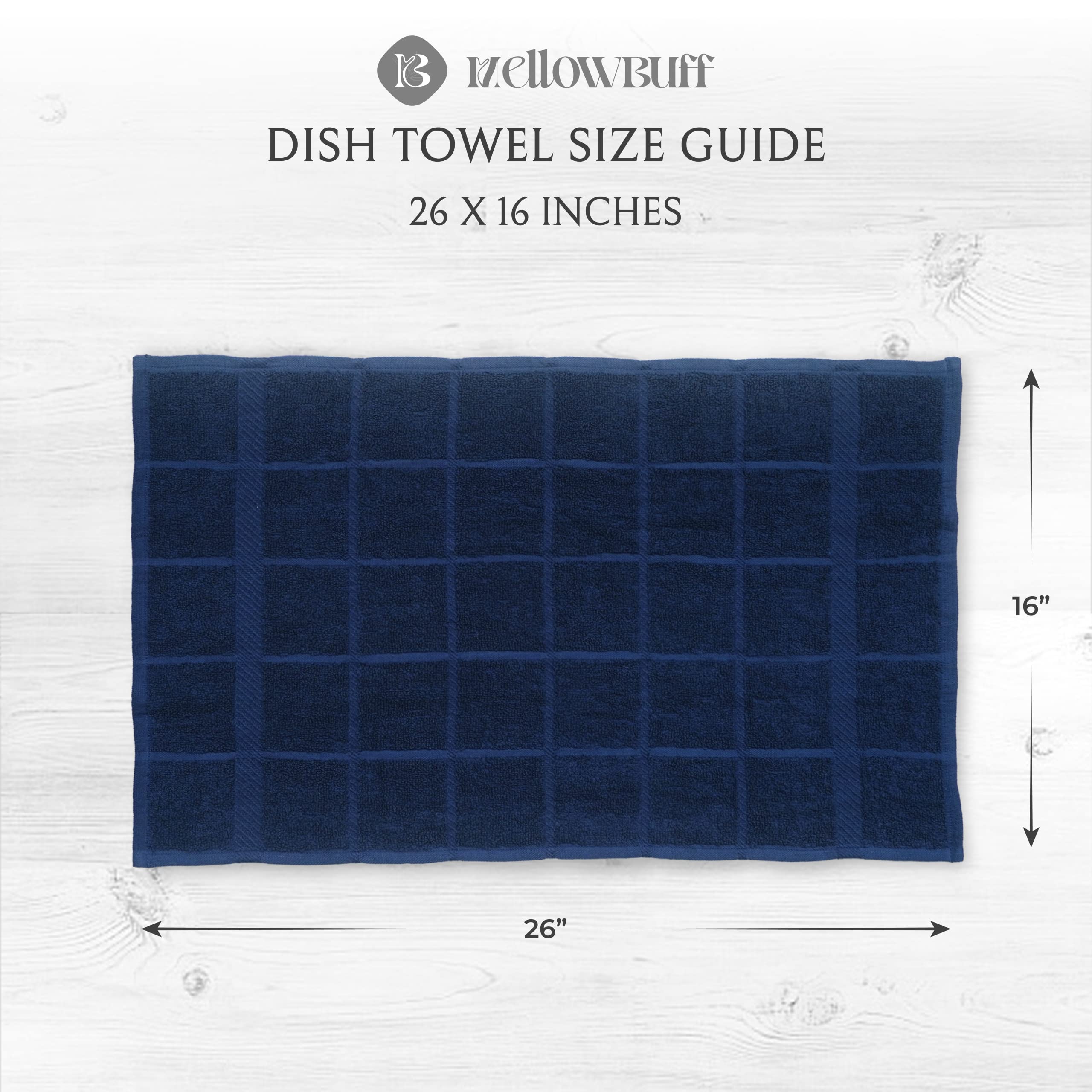 Premium 100% Cotton Terry Dish Towels for Kitchen - Super Soft & Absorbent, 16x26 Inches, 4-Pack Navy Blue | Ideal for Dish Drying, Counter Cleaning & Hand Wiping