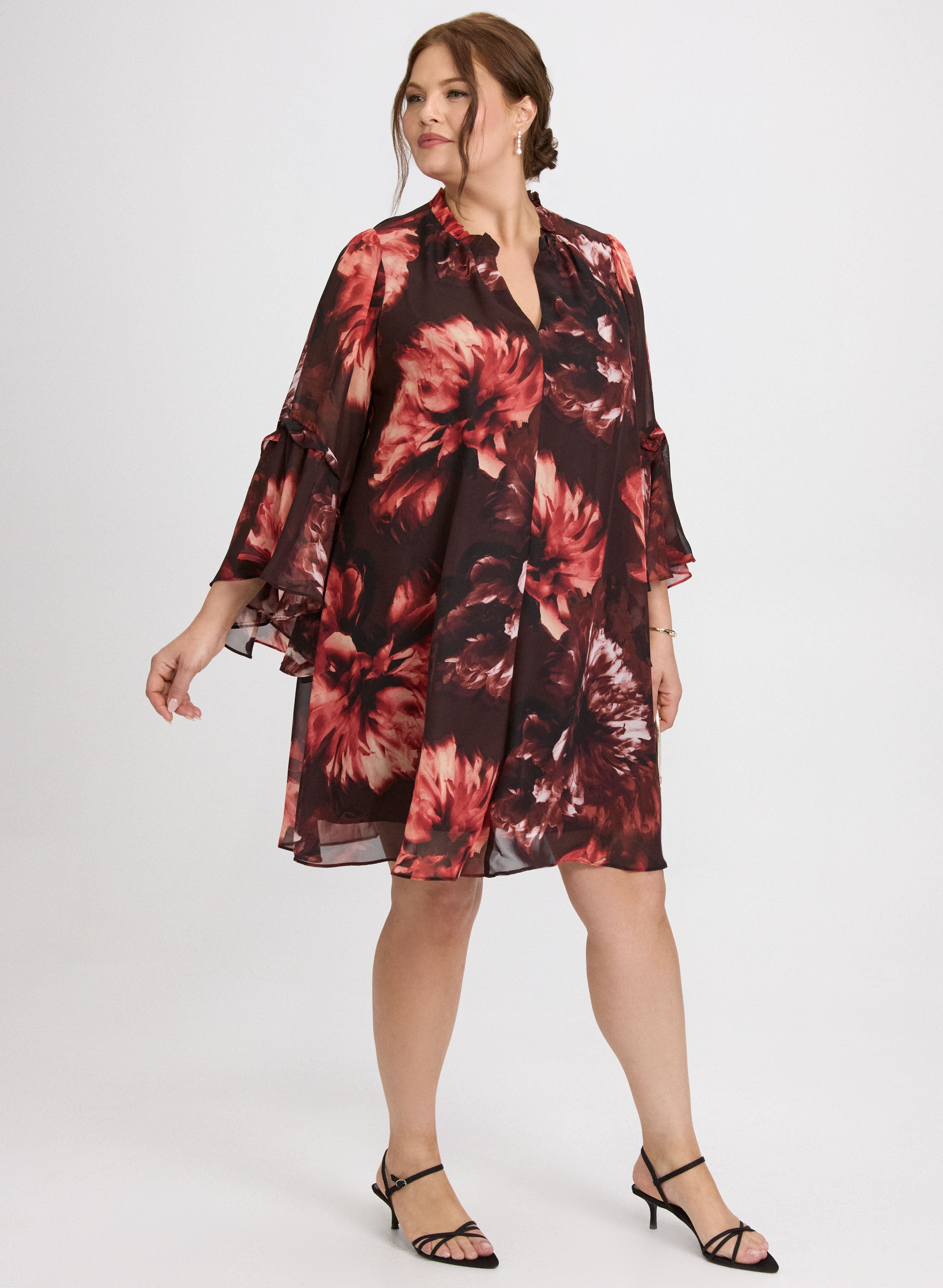 Floral Print Bell Sleeve Dress for Women - Elegant Boho Maxi Dress with Flowy Sleeves for Summer, Beach, Wedding & Party Occasions