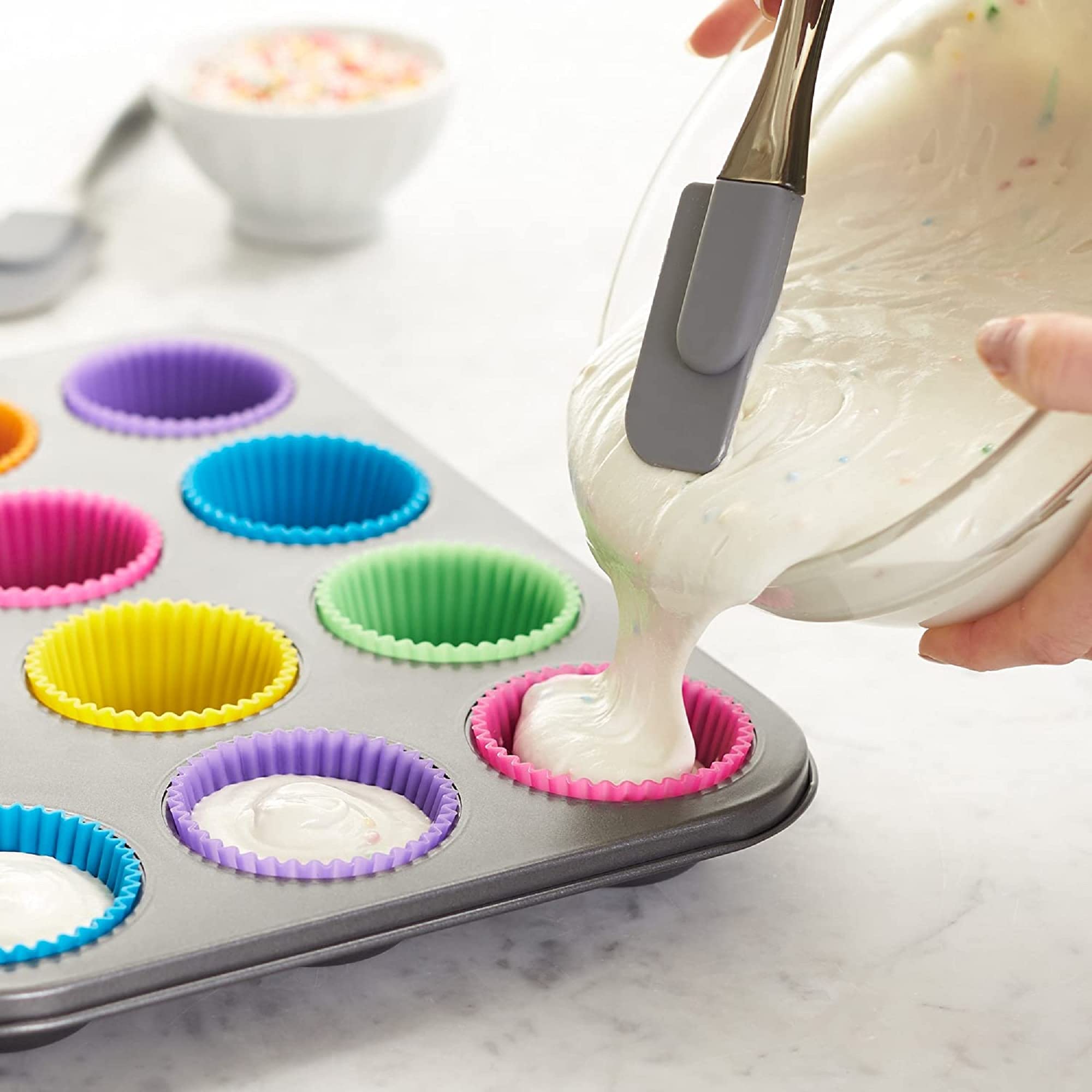 12 Pack Reusable Non-Stick Silicone Cupcake Liners - Standard Size Baking Cups for Muffins, Cupcakes & More | Perfect for Home Baking, Party Desserts & Holiday Treats