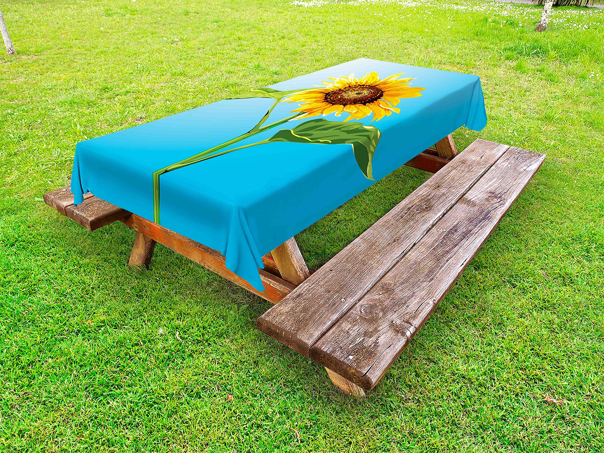 Lunarable Sunflower Outdoor Tablecloth - Waterproof Washable Picnic Table Cover 58x104 Inches, Floral Digital Print in Marigold Blue Green - Perfect for Summer BBQs, Garden Parties & Outdoor Dining