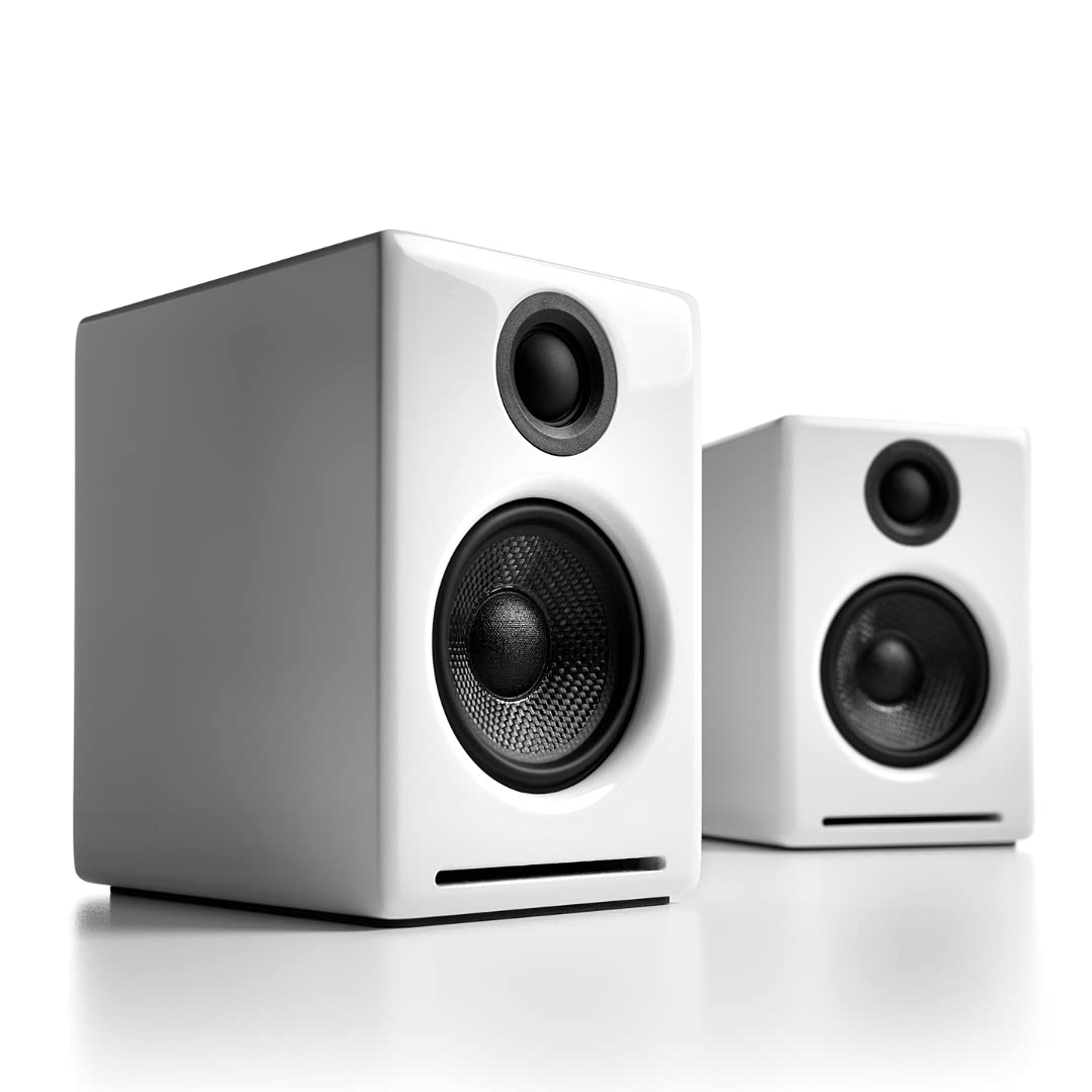 Audioengine A2+ Premium Bluetooth Bookshelf Speakers (White) with DS1M Metal Stands - Perfect for Home, Office & Studio Audio Setup