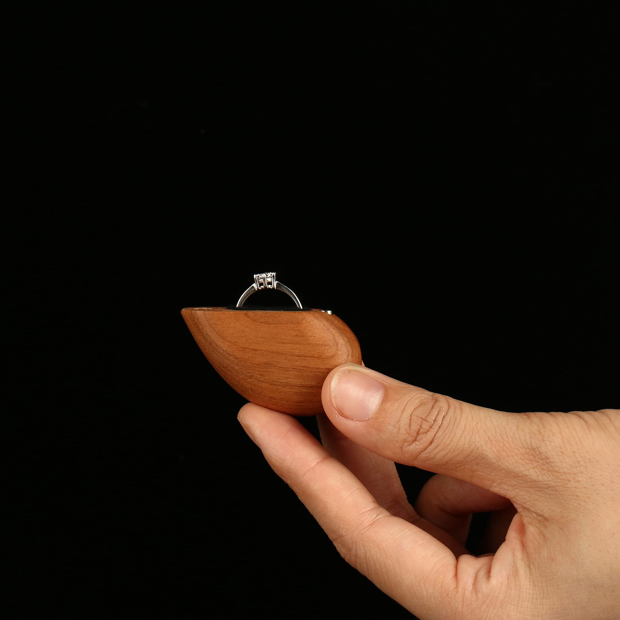 Heart-Shaped Wooden Ring Box for Wedding, Proposal & Engagement - Cherry Wood Ring Holder Case - Perfect Gift for Brides & Couples - Ideal for Jewelry Storage & Romantic Surprises