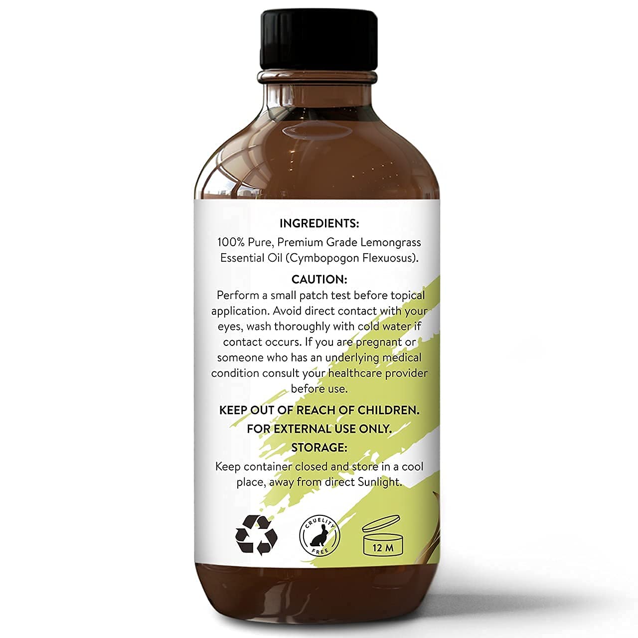 Organic Lemongrass Essential Oil 4oz - USDA Certified for Hair, Skin & Aromatherapy - Diffuser & Massage Use