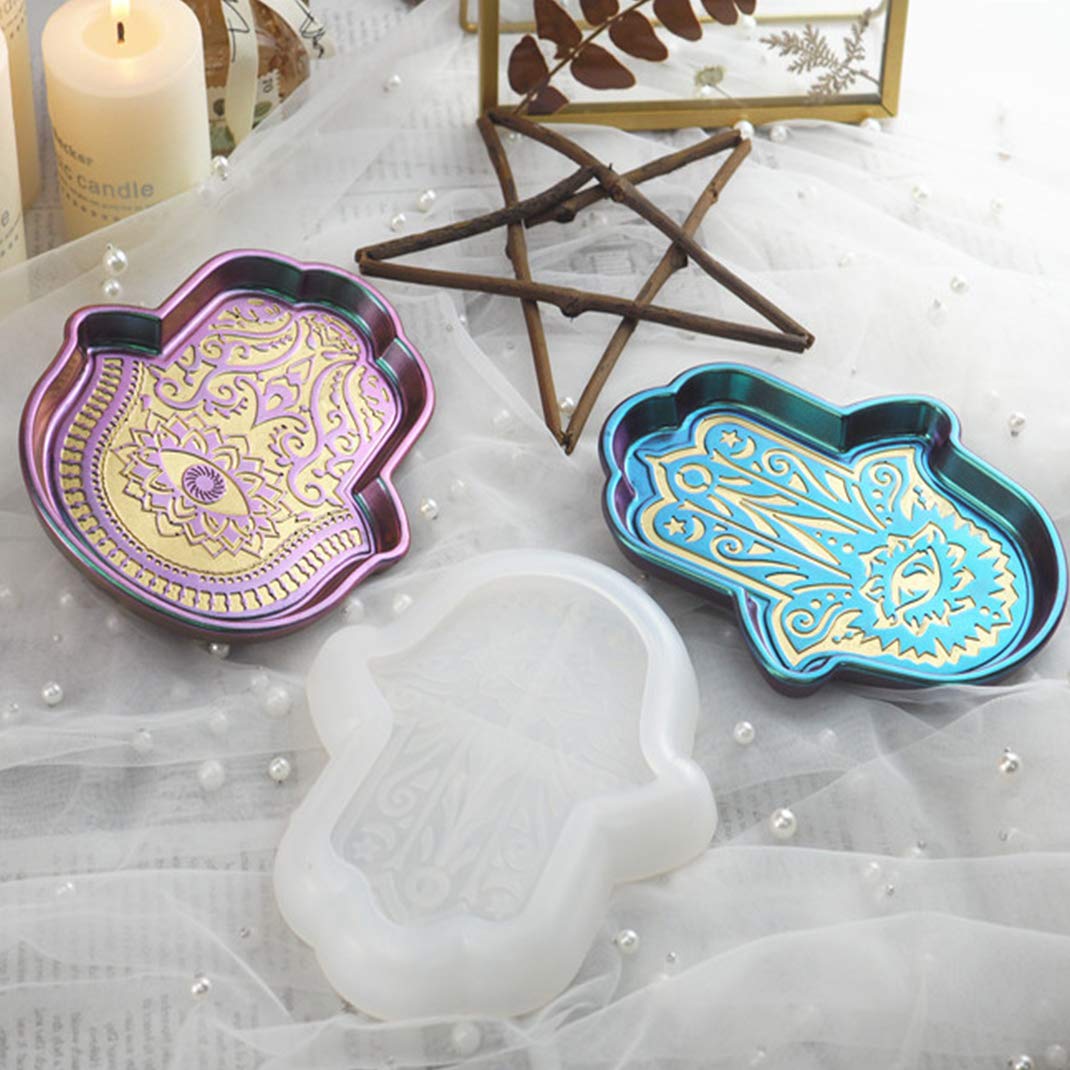 iSuperb 2 Pack Hamsa Hand Silicone Molds for Resin Casting, Epoxy Crafts - DIY Fatima Hand Storage Tray Molds for Home Decor, Jewelry Making & Spiritual Gifts (2 Hamsa Hand Molds) - Perfect for Candle Holders, Wall Art & Boho Decorations