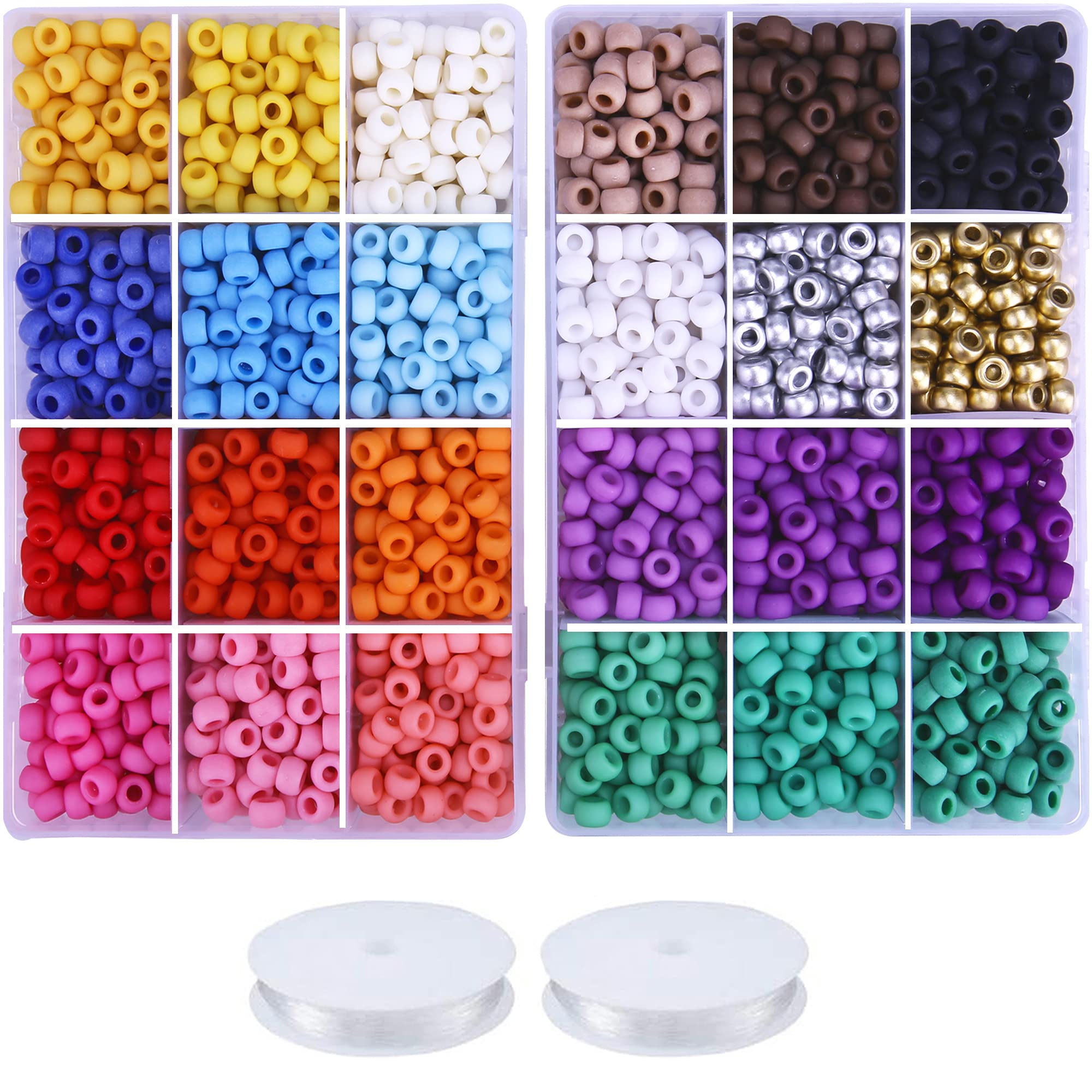 Greentime 2800 PCS 9mm Pony Beads Kit - 24 Colors Opaque Matte Beads for DIY Bracelets, Kandi Jewelry, Hair Braids & Friendship Necklaces | Perfect for Kids Crafts, Party Favors & Summer Camp Activities