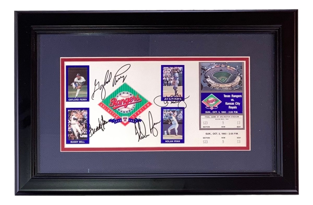 Nolan Ryan & Sundberg Perry Bell Autographed Framed 6x12 Texas Rangers Baseball Photo - BAS AC40955 - Perfect for Sports Memorabilia Collectors and Rangers Fans