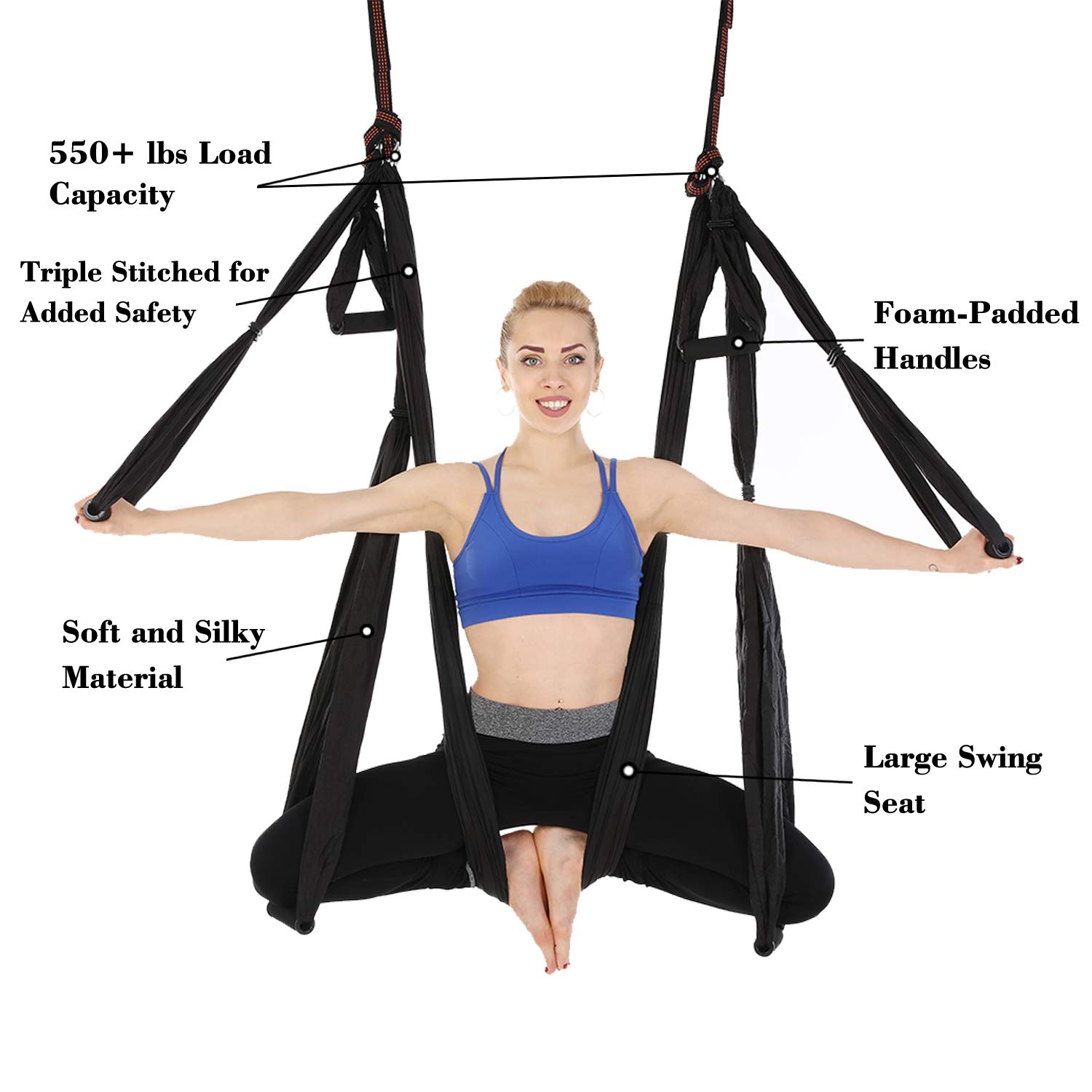 Aerial Yoga Swing Set with 2 Extension Straps - Anti-Gravity Ceiling Hanging Yoga Sling for Adults & Kids - Wide Flying Yoga Inversion Tool for Home Gym, Studio Workouts & Relaxation
