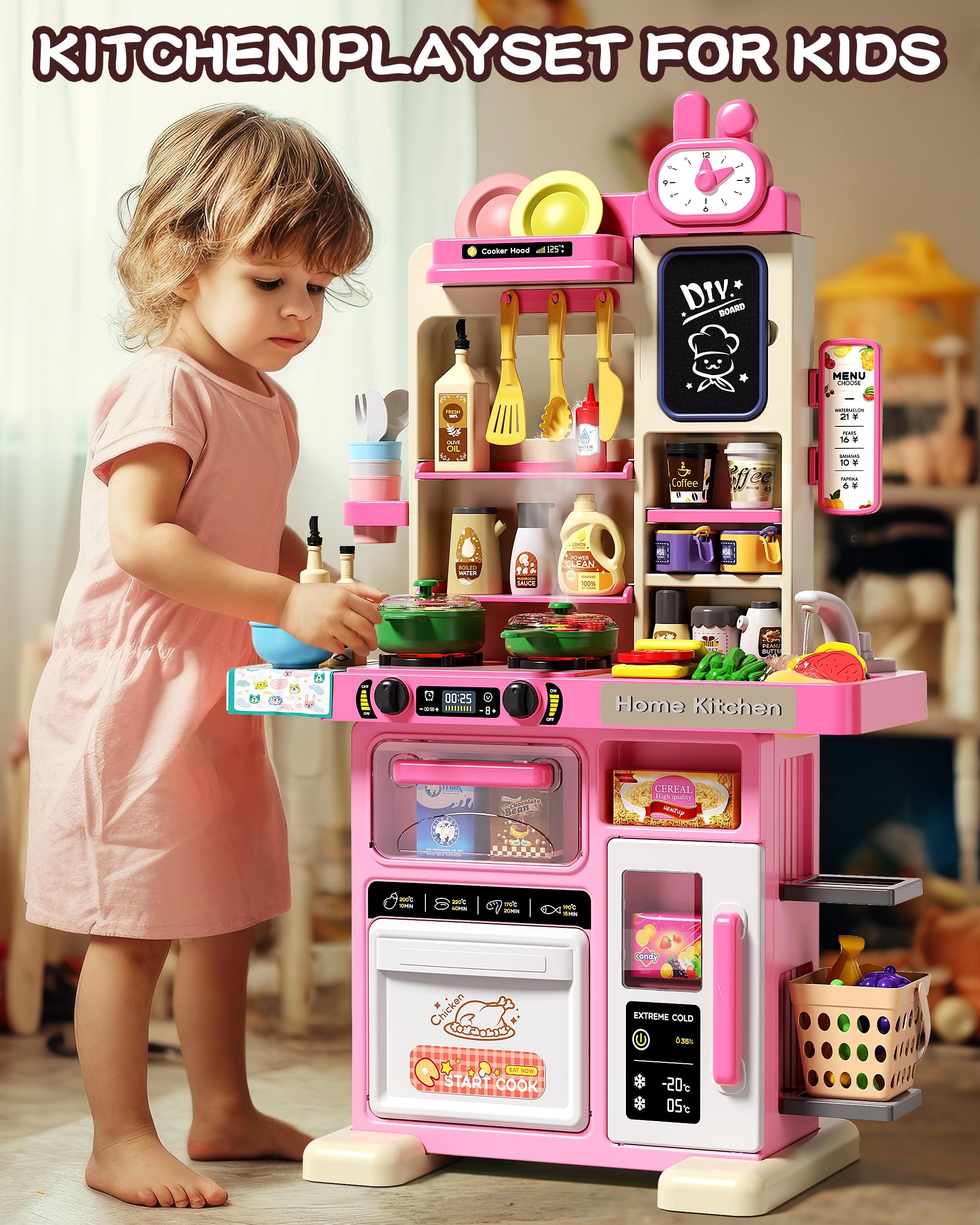 70PCS Kids Pretend Play Kitchen Set with Sound & Light - 33.8